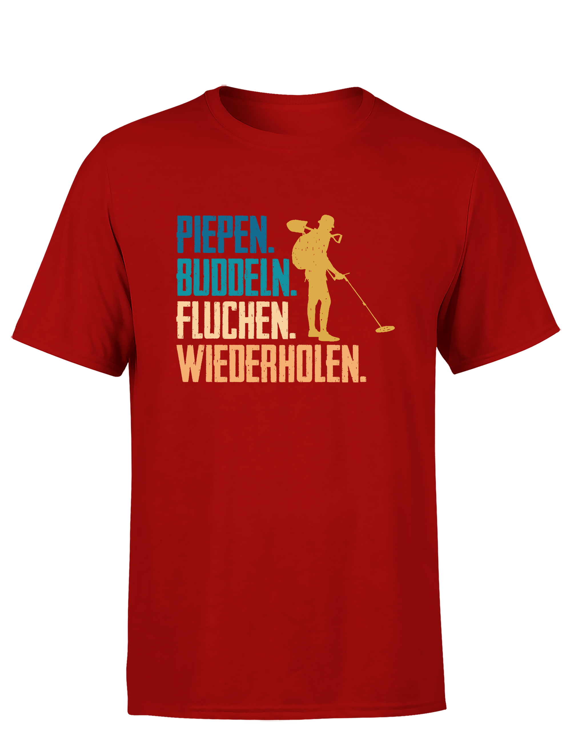 Piepen, buddeln, fluchen, wiederholen – Herren T-Shirt im Retro Stil | Lustiges Shirt für Sondengänger, Schatzsucher & Freizeit