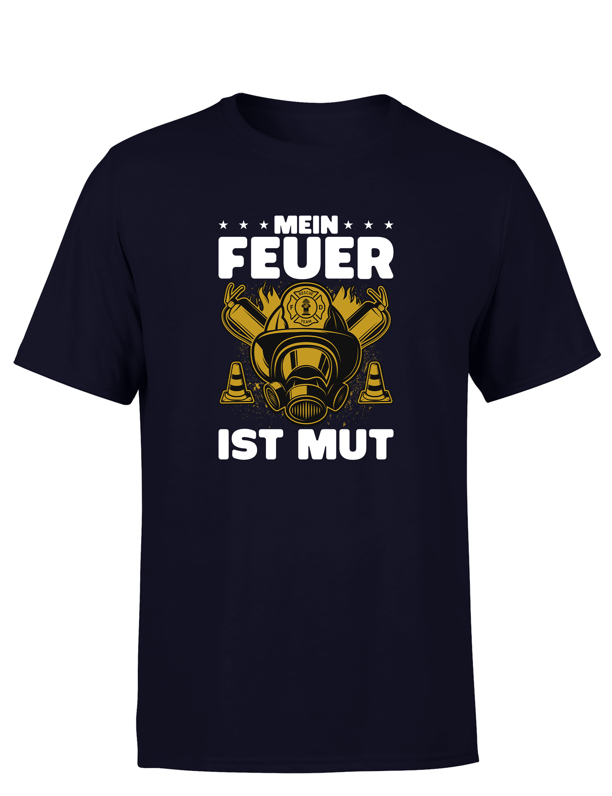 Herren T-Shirt Mein Feuer ist Mut | Feuerwehr Shirt mit Helm und Atemmaske