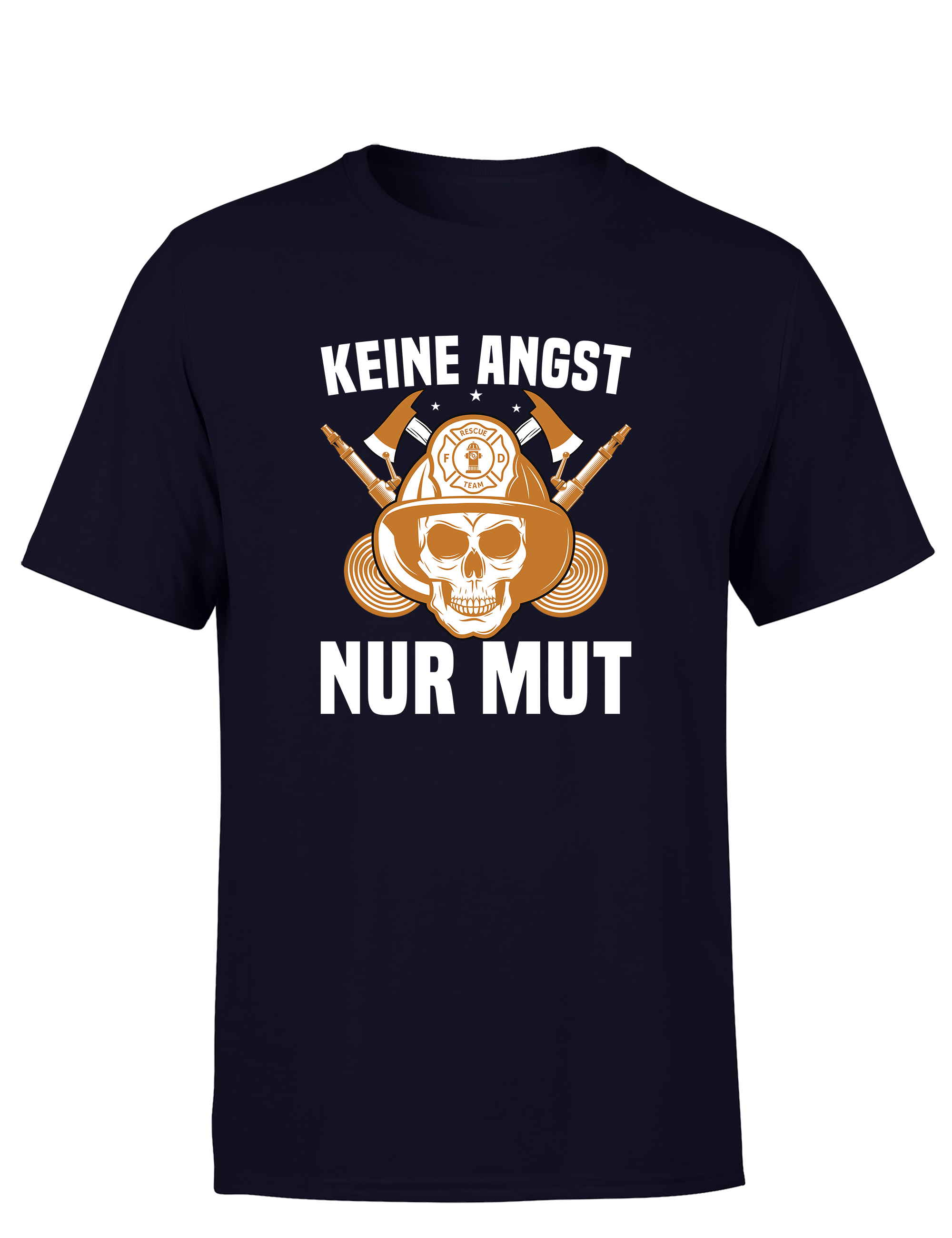 Herren T-Shirt Keine Angst Nur Mut | Feuerwehr Shirt mit Totenkopf und Helm