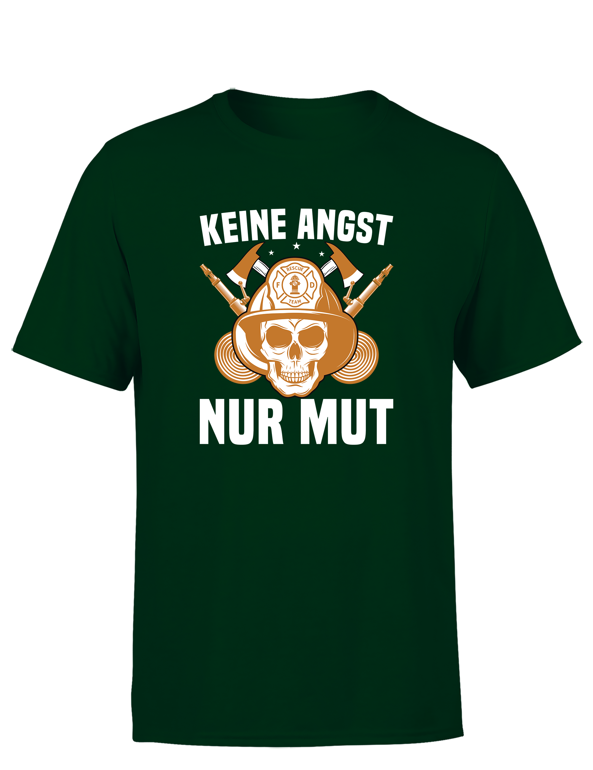 Herren T-Shirt Keine Angst Nur Mut | Feuerwehr Shirt mit Totenkopf und Helm