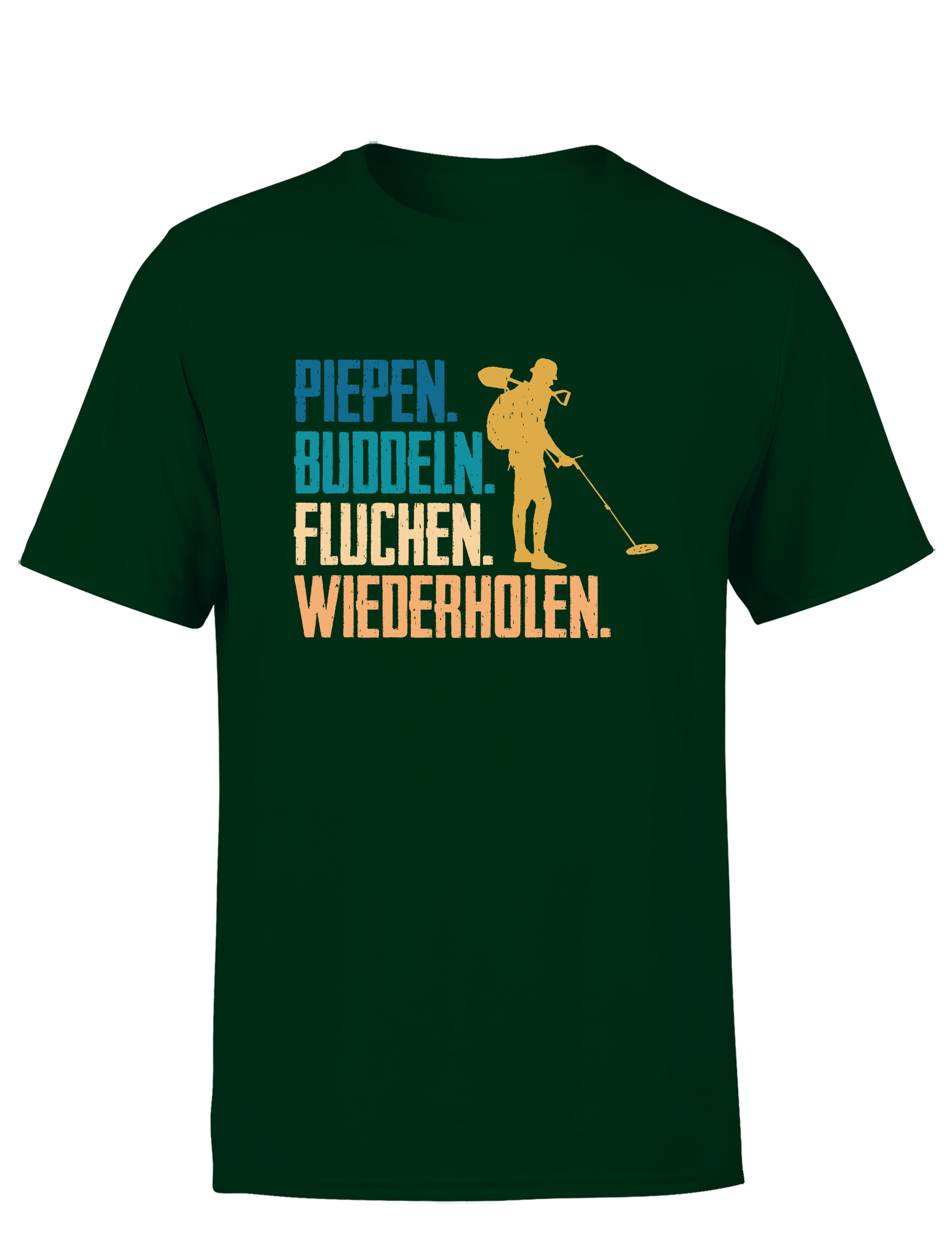 Piepen, buddeln, fluchen, wiederholen – Herren T-Shirt im Retro Stil | Lustiges Shirt für Sondengänger, Schatzsucher & Freizeit