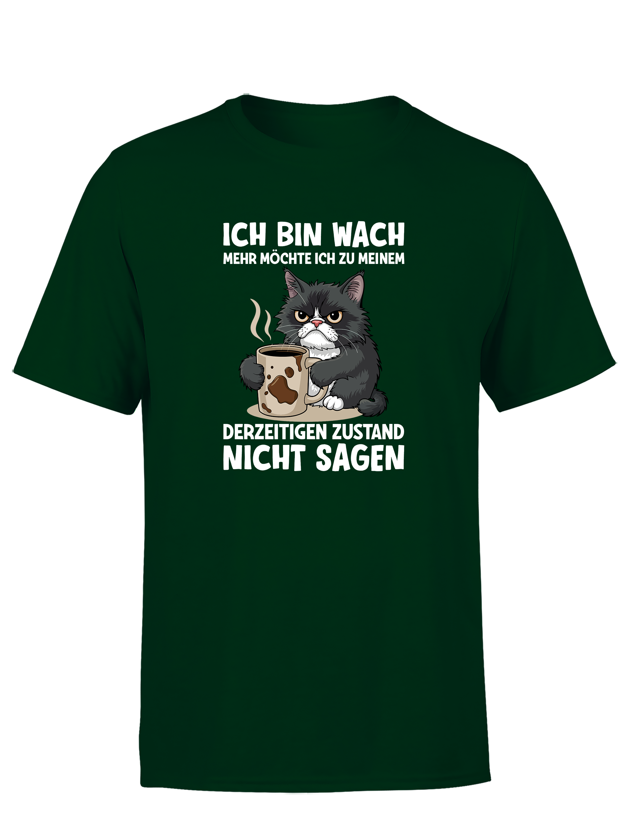 Lustiges Herren T-Shirt „Ich bin wach – mehr möchte ich dazu nicht sagen“ | Müde-Katzen Spruchshirt für Morgenmuffel