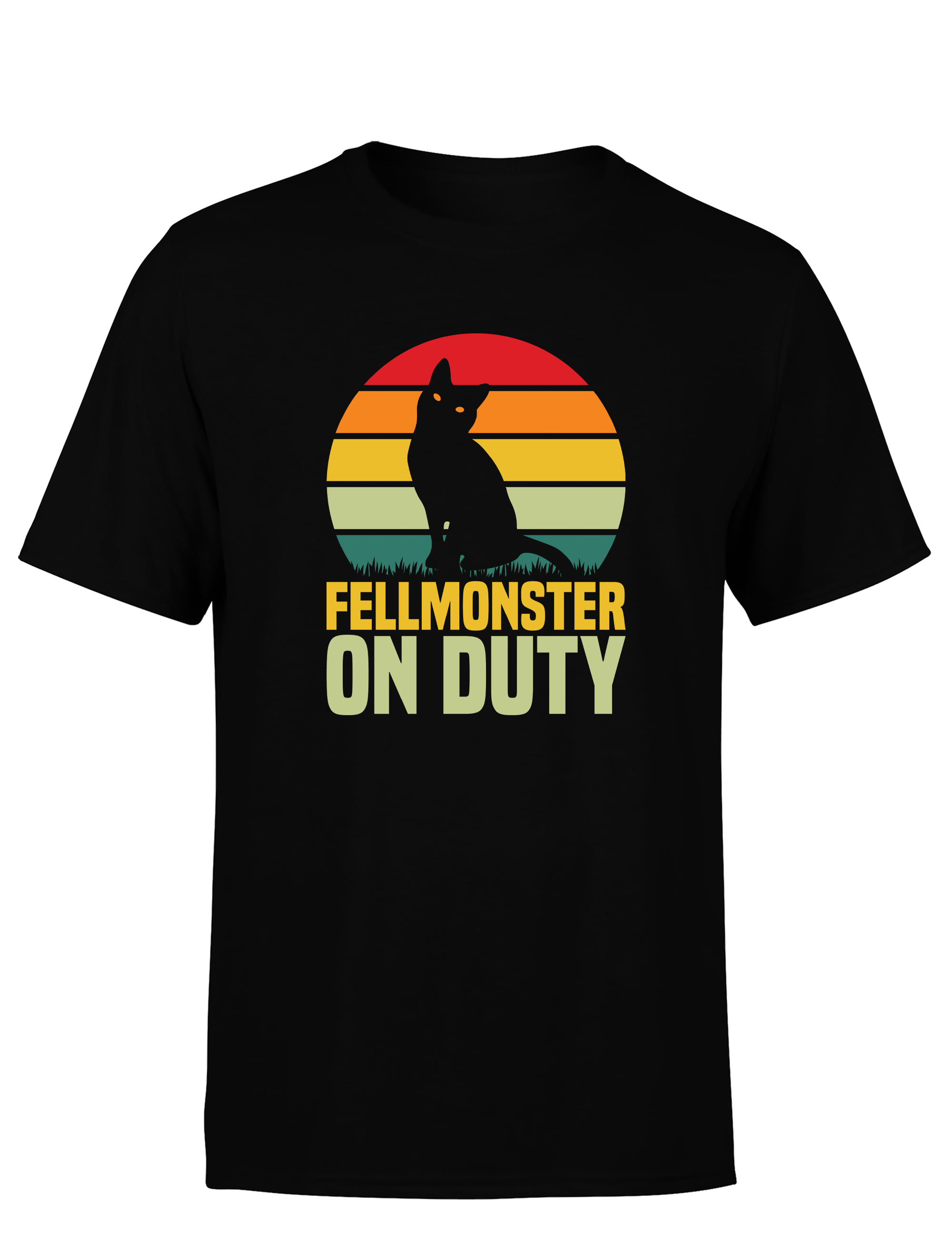 Fellmonster on Duty – Herren T-Shirt im Retro Stil | Lustiges Shirt für Katzenliebhaber, Alltag, Freizeit & Geschenkidee