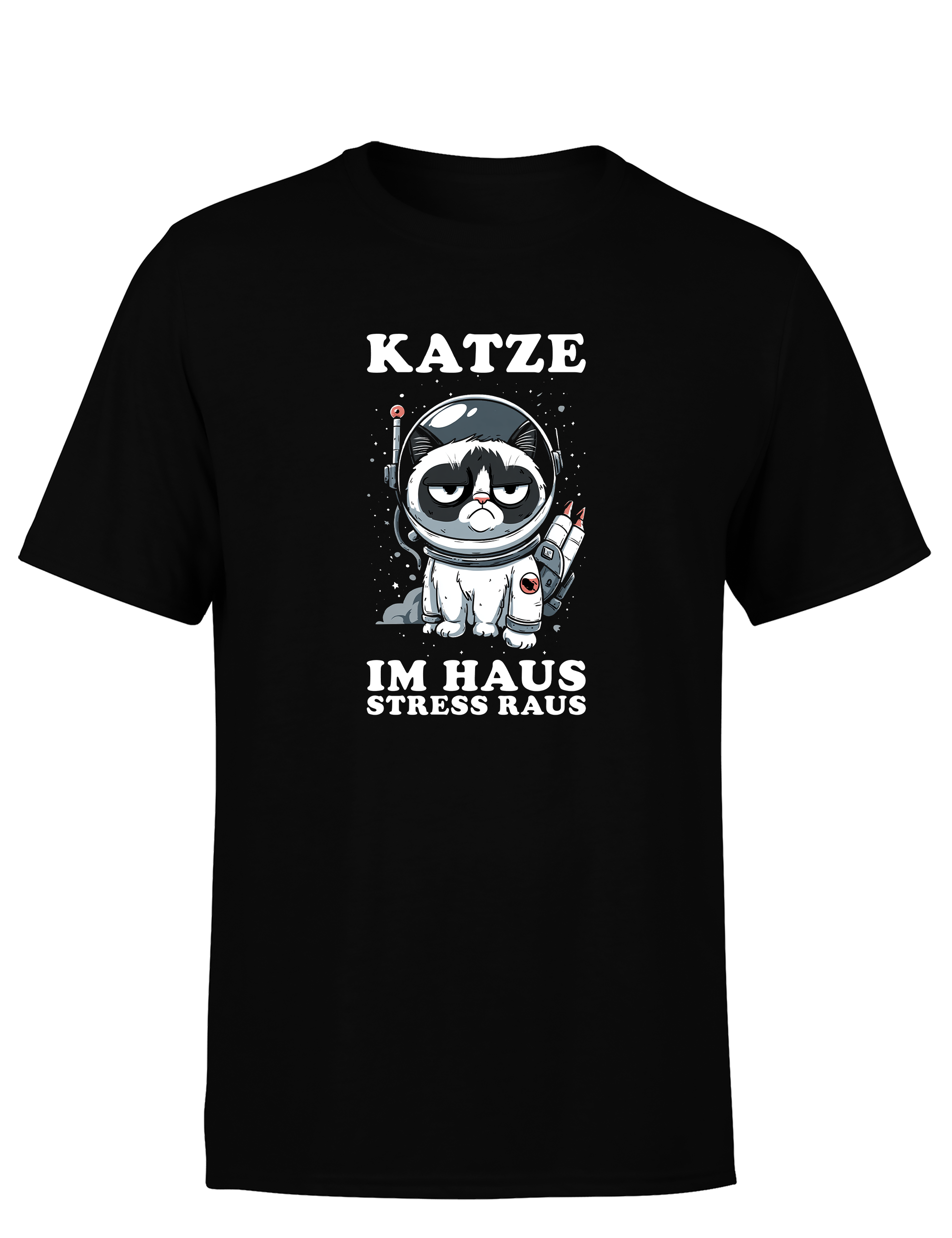 Katze im Haus, Stress raus – Herren T-Shirt im Retro Stil | Perfektes Männer Shirt für Katzenliebhaber, Alltag, Freizeit & Geschenkidee