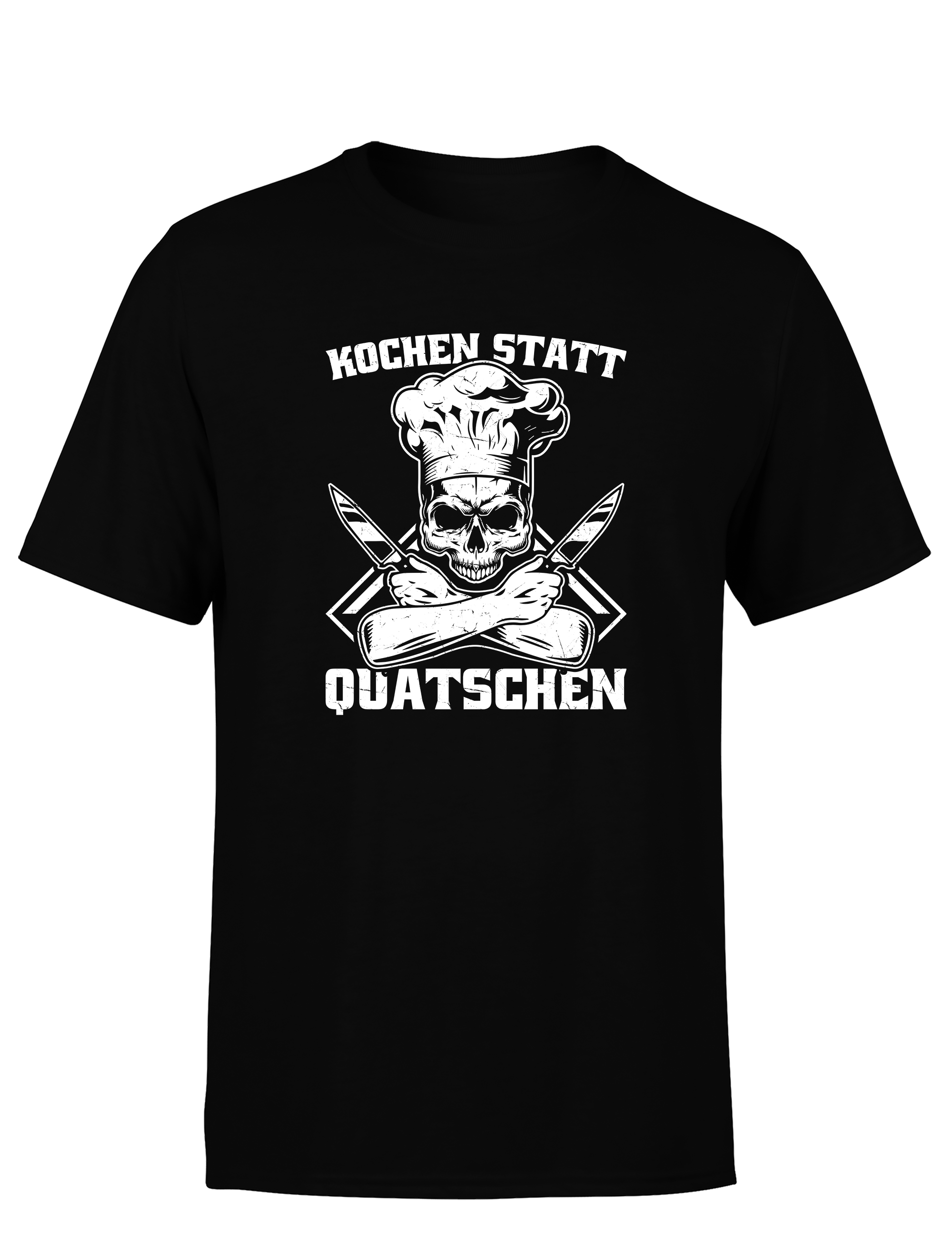 Herren T-Shirt „Kochen statt Quatschen“ | Lustiges Koch Shirt mit Skull & Messer Motiv
