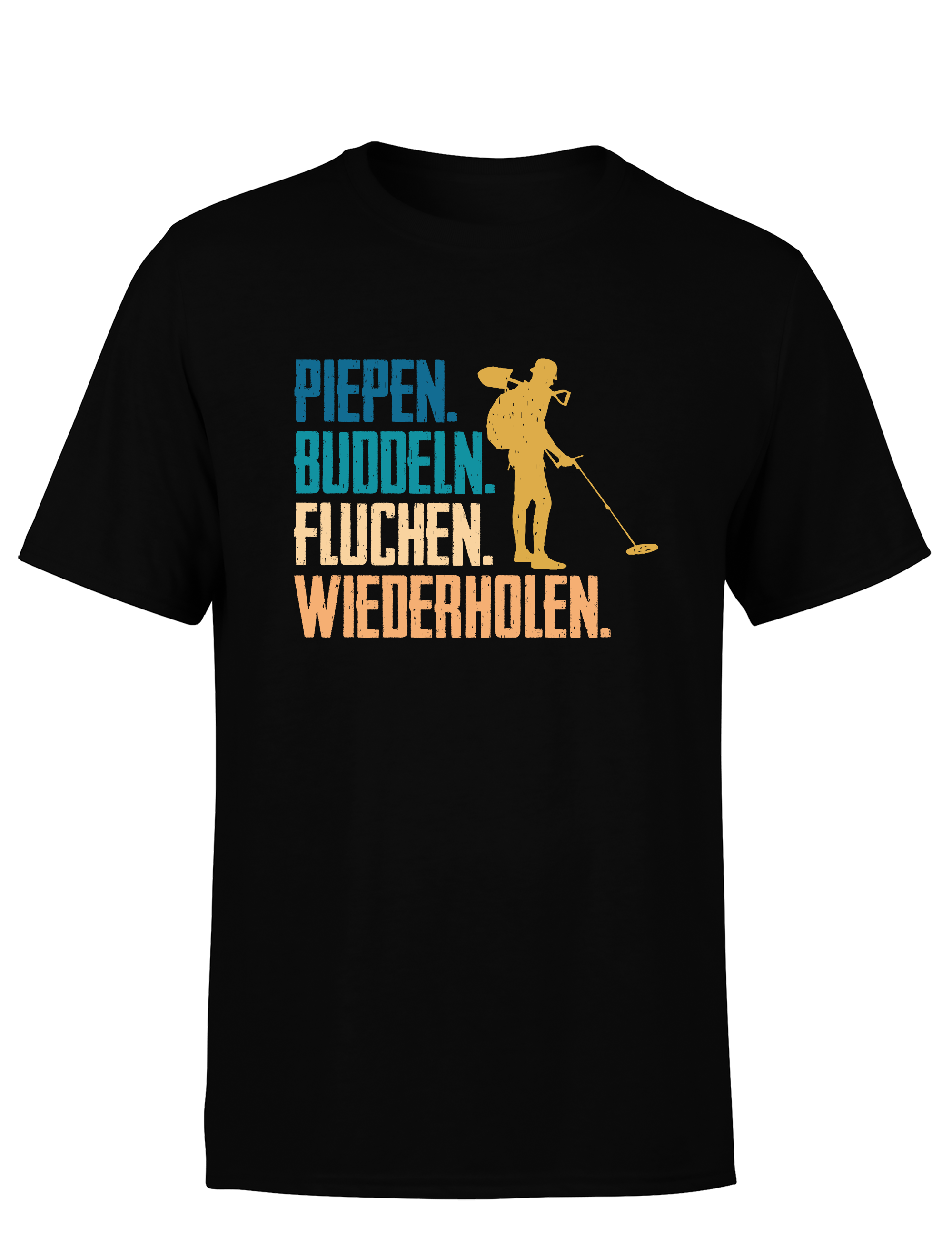 Piepen, buddeln, fluchen, wiederholen – Herren T-Shirt im Retro Stil | Lustiges Shirt für Sondengänger, Schatzsucher & Freizeit