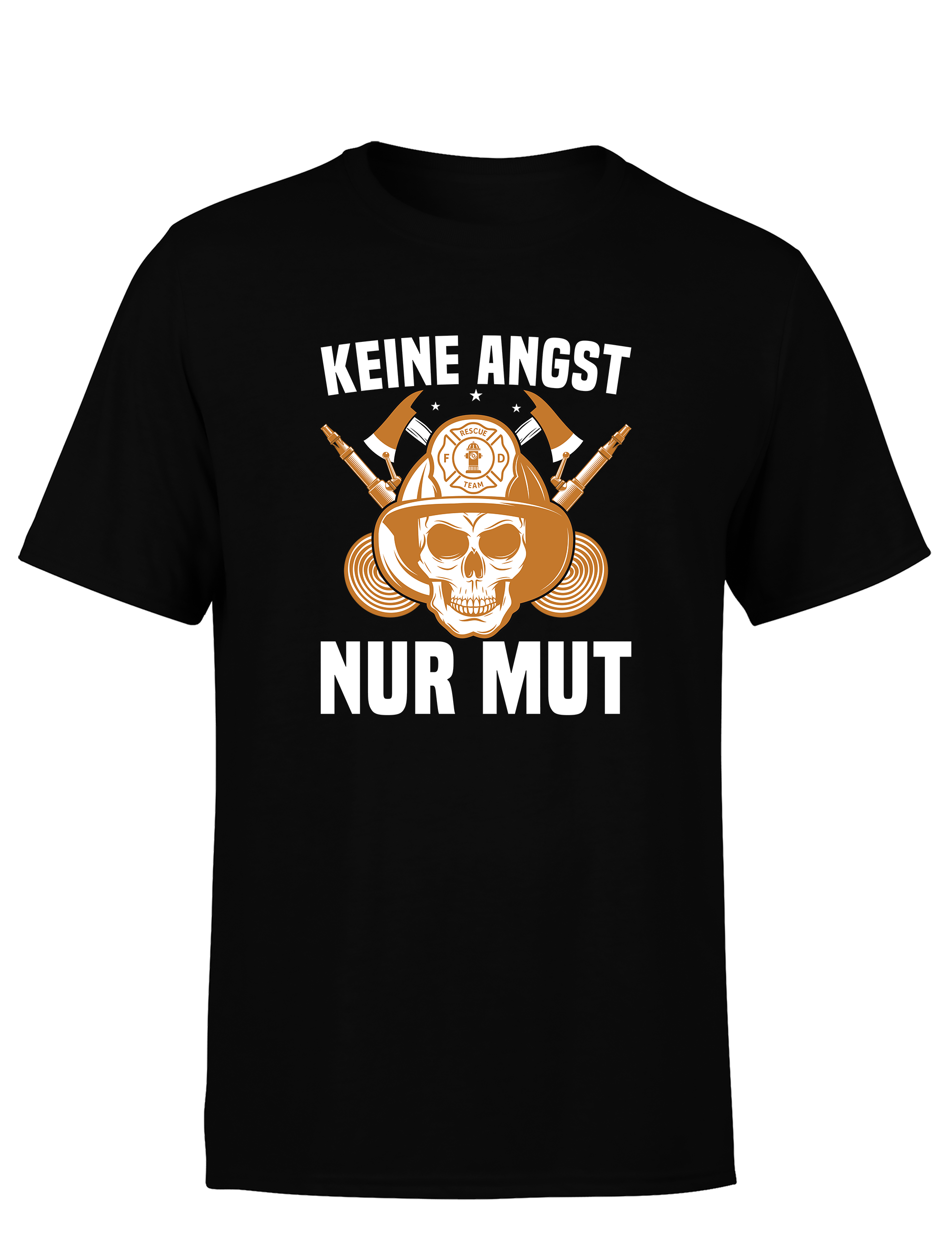 Herren T-Shirt Keine Angst Nur Mut | Feuerwehr Shirt mit Totenkopf und Helm