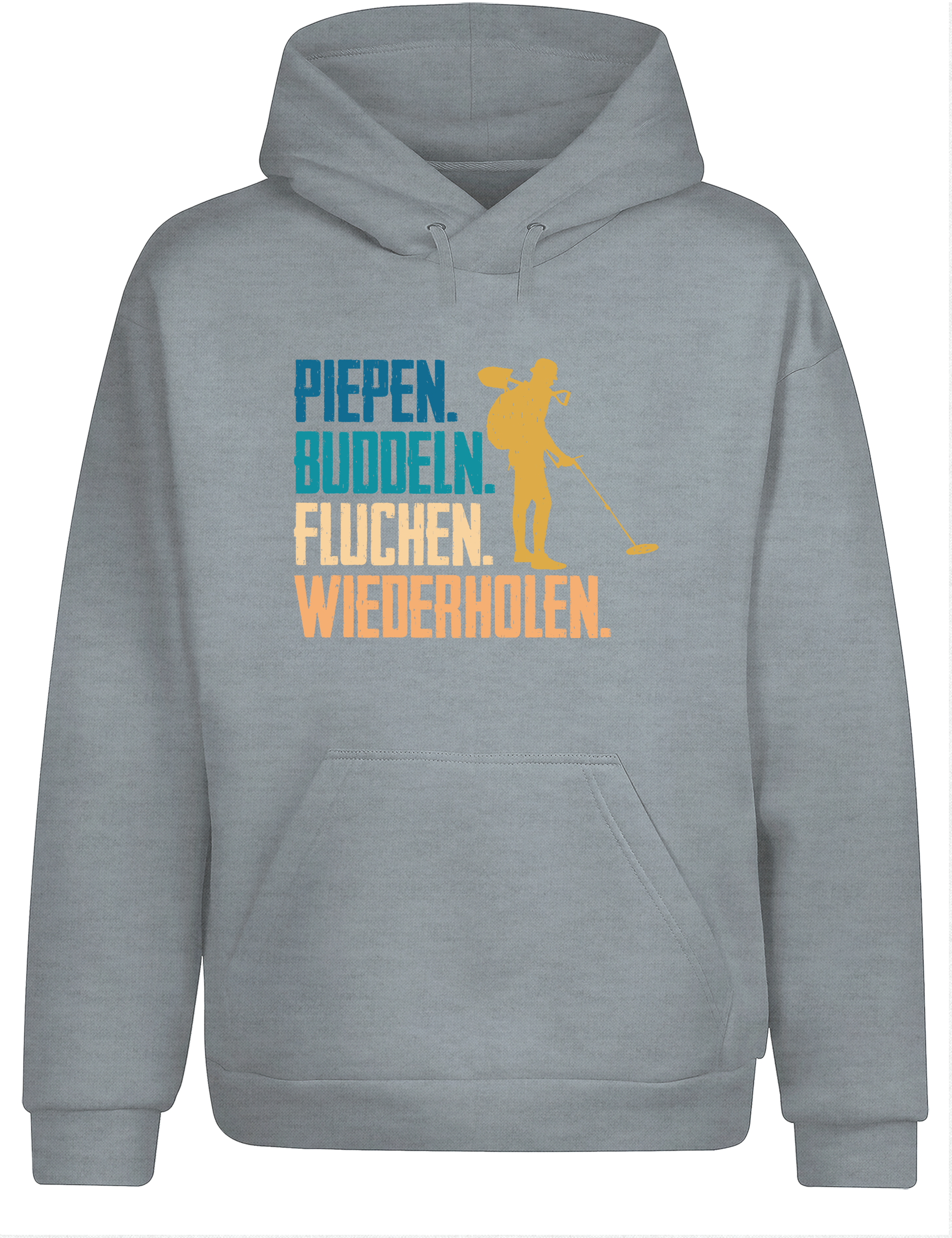 Piepen, buddeln, fluchen, wiederholen – Hoodie im Retro Stil | Lustiger Kapuzenpullover für Sondler, Hobby & Freizeit
