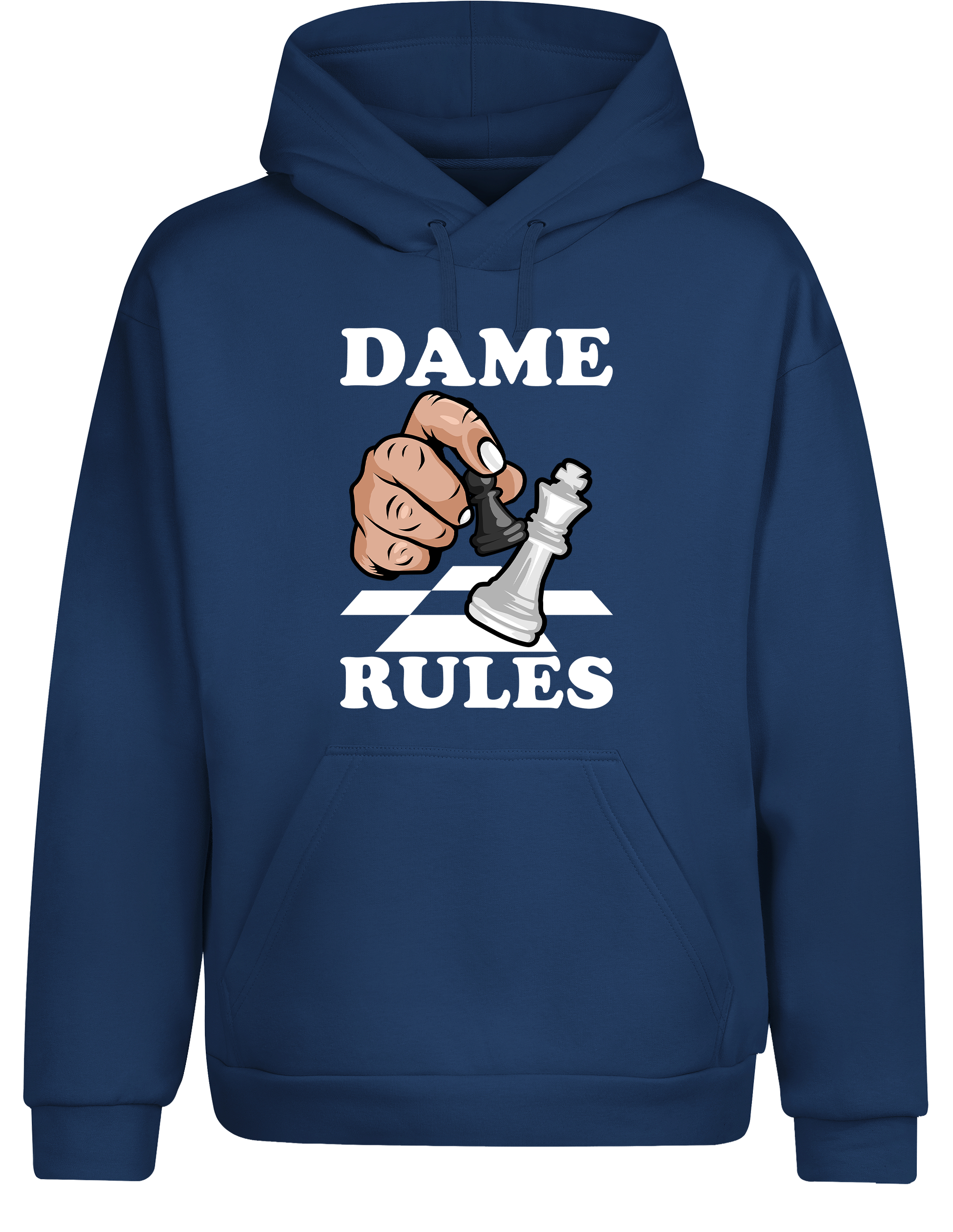Dame Rules – Hoodie im Retro-Stil | Perfekter Kapuzenpullover für Schachspieler, Turniere, Freizeit & als Geschenkidee