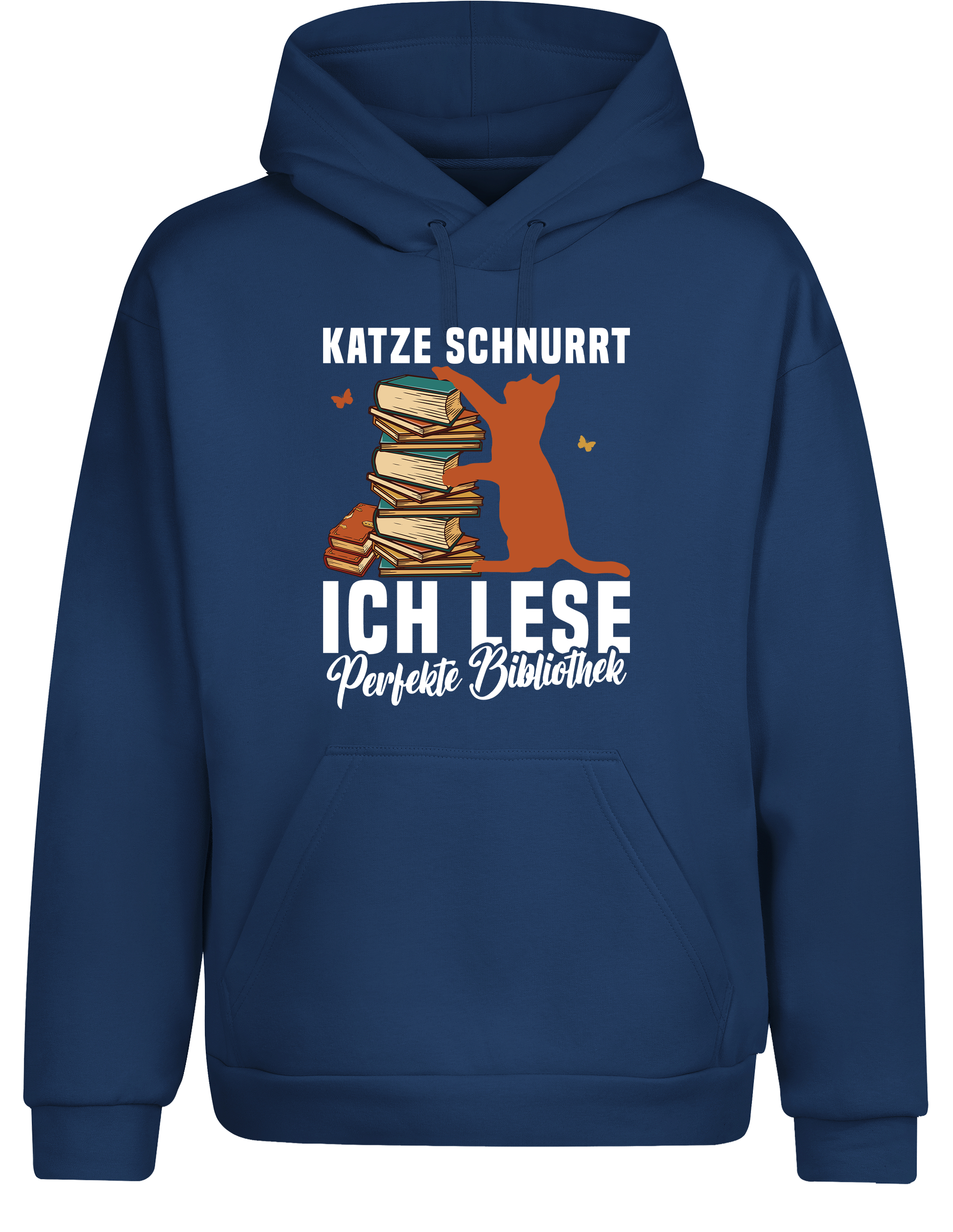 Katze schnurrt, ich lese – perfekte Bibliothek | Hoodie im Retro-Stil für Katzenfreunde, Bücherwürmer, Freizeit & Geschenkidee