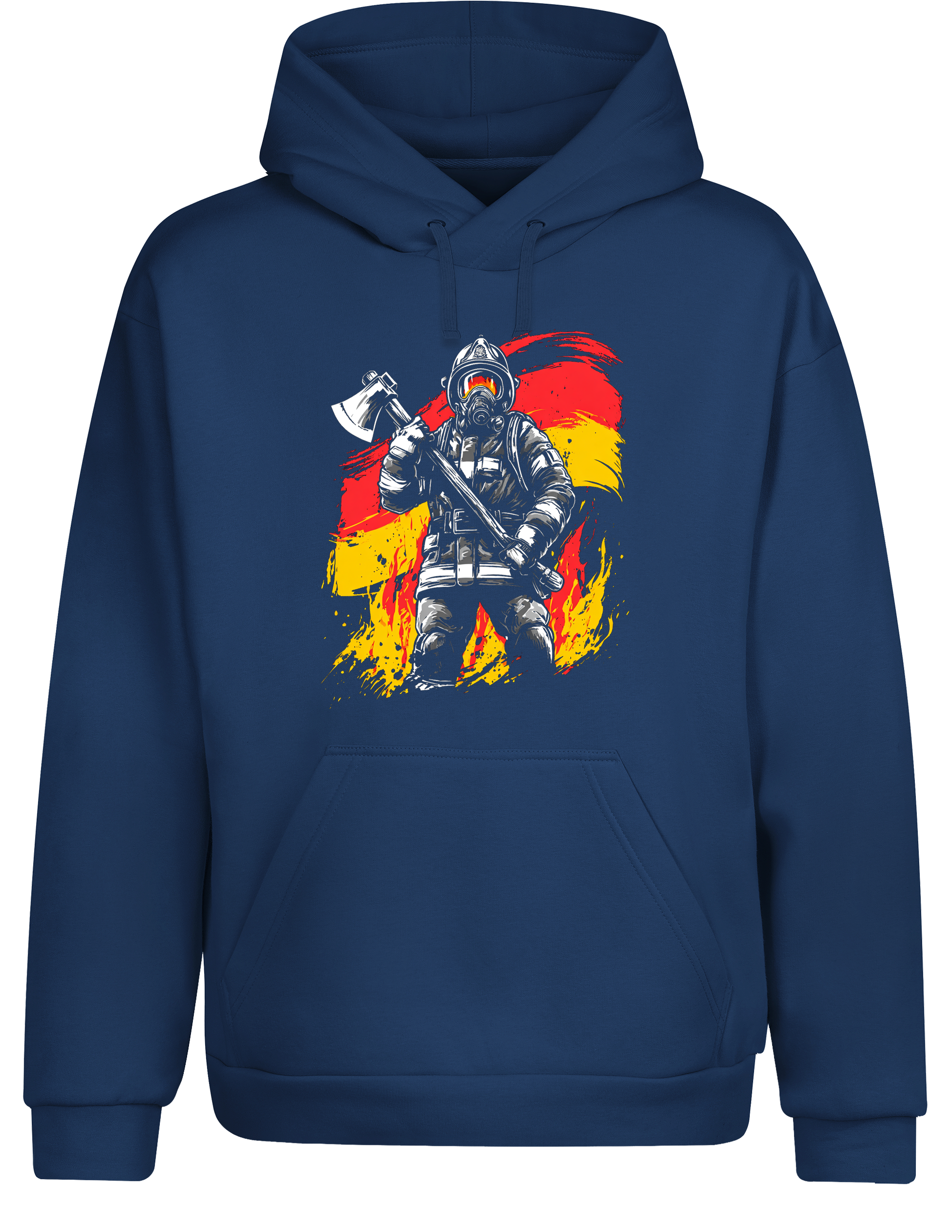 Unisex Hoodie Feuerwehrmann mit Axt | Deutscher Feuerwehr Hoodie mit Flagge