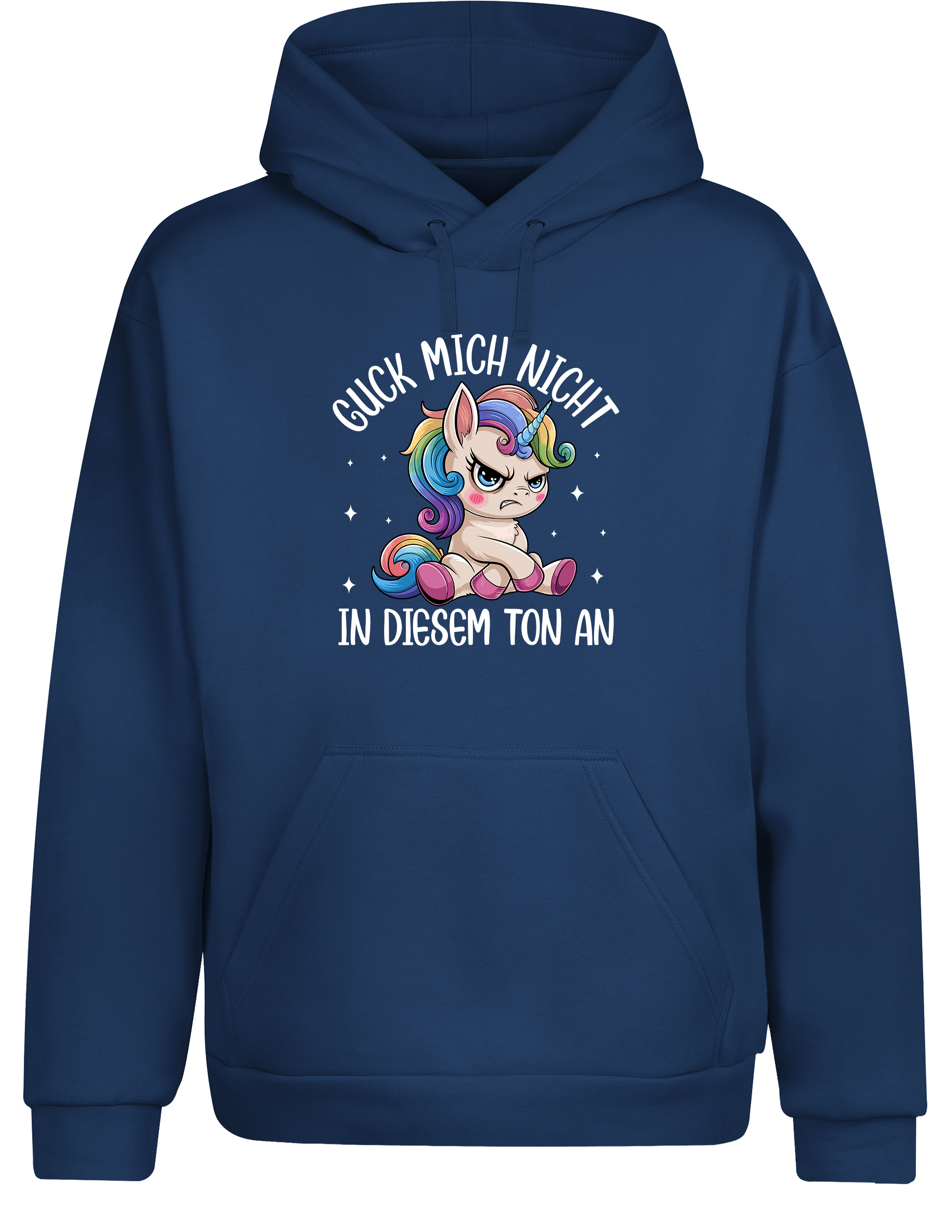 Cozy Hoodie „Guck mich nicht in diesem Ton an“ | Lustiger Einhorn Kapuzenpullover für Erwachsene