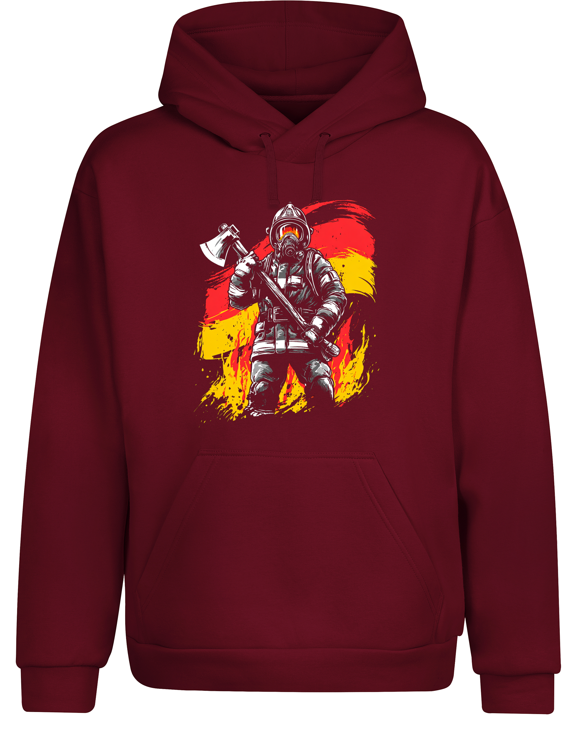 Unisex Hoodie Feuerwehrmann mit Axt | Deutscher Feuerwehr Hoodie mit Flagge