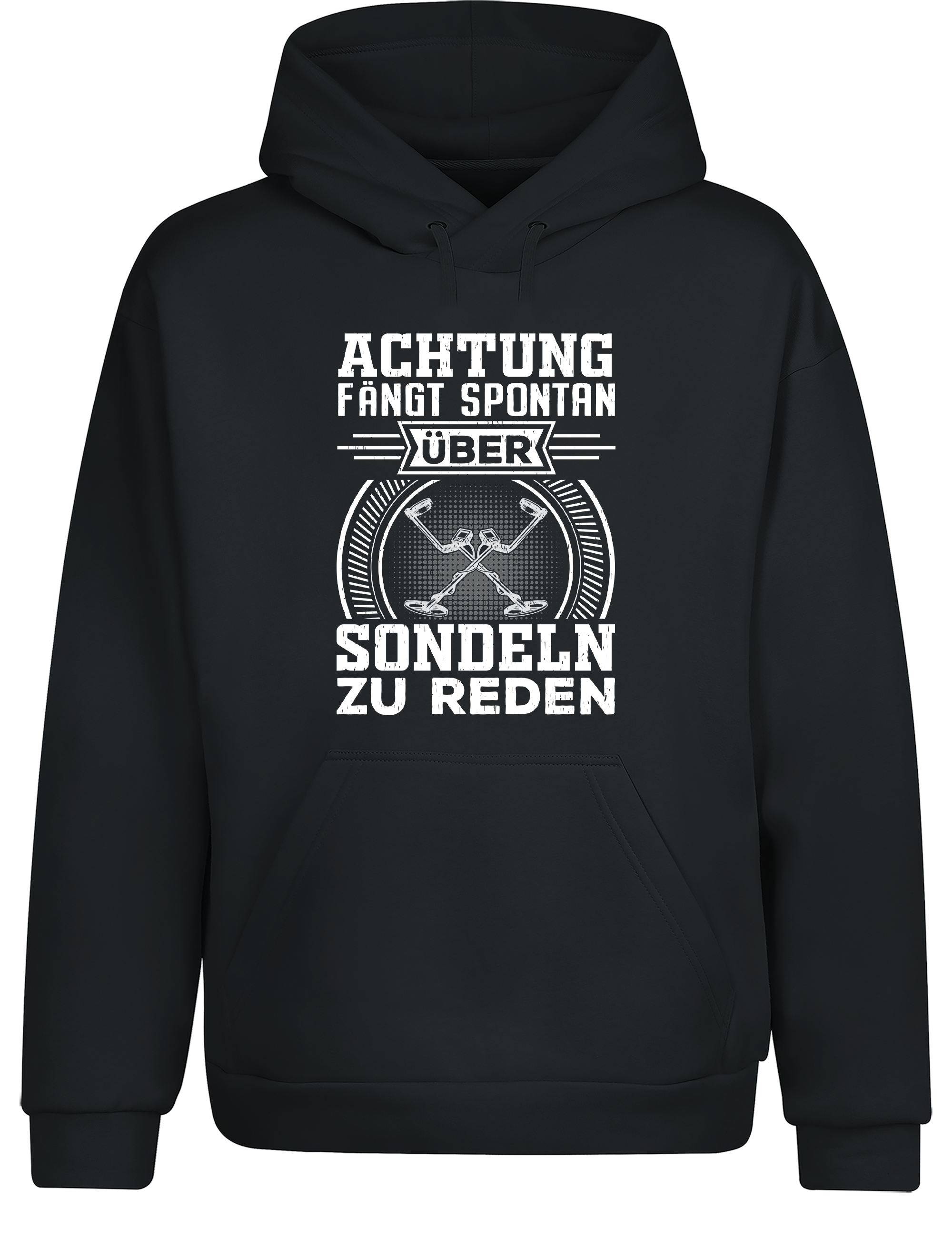 Achtung! Fange spontan an über Sondeln zu reden – Hoodie im Retro Stil | Lustiger Kapuzenpullover für Schatzsucher, Hobby-Sondler & Freizeit