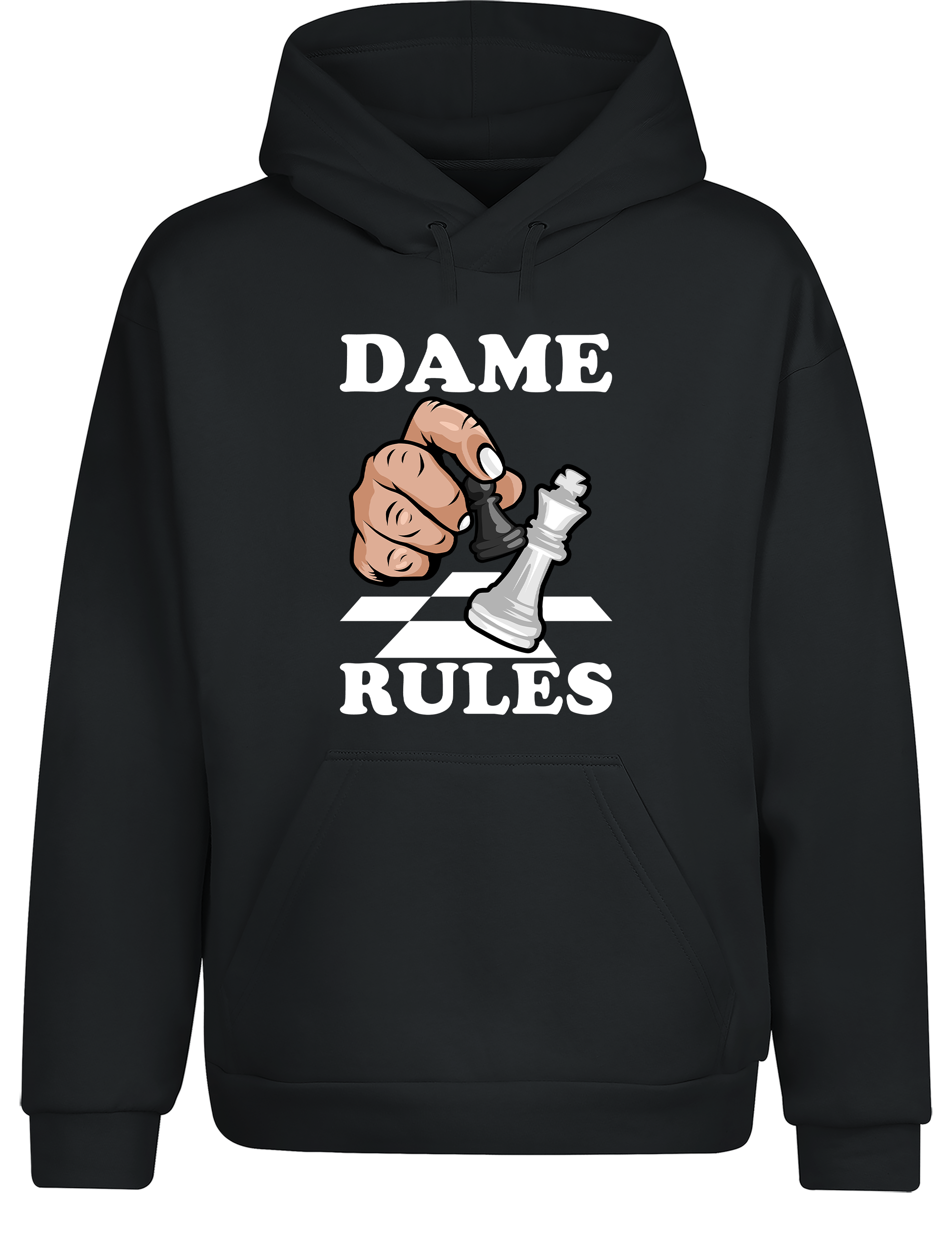 Dame Rules – Hoodie im Retro-Stil | Perfekter Kapuzenpullover für Schachspieler, Turniere, Freizeit & als Geschenkidee