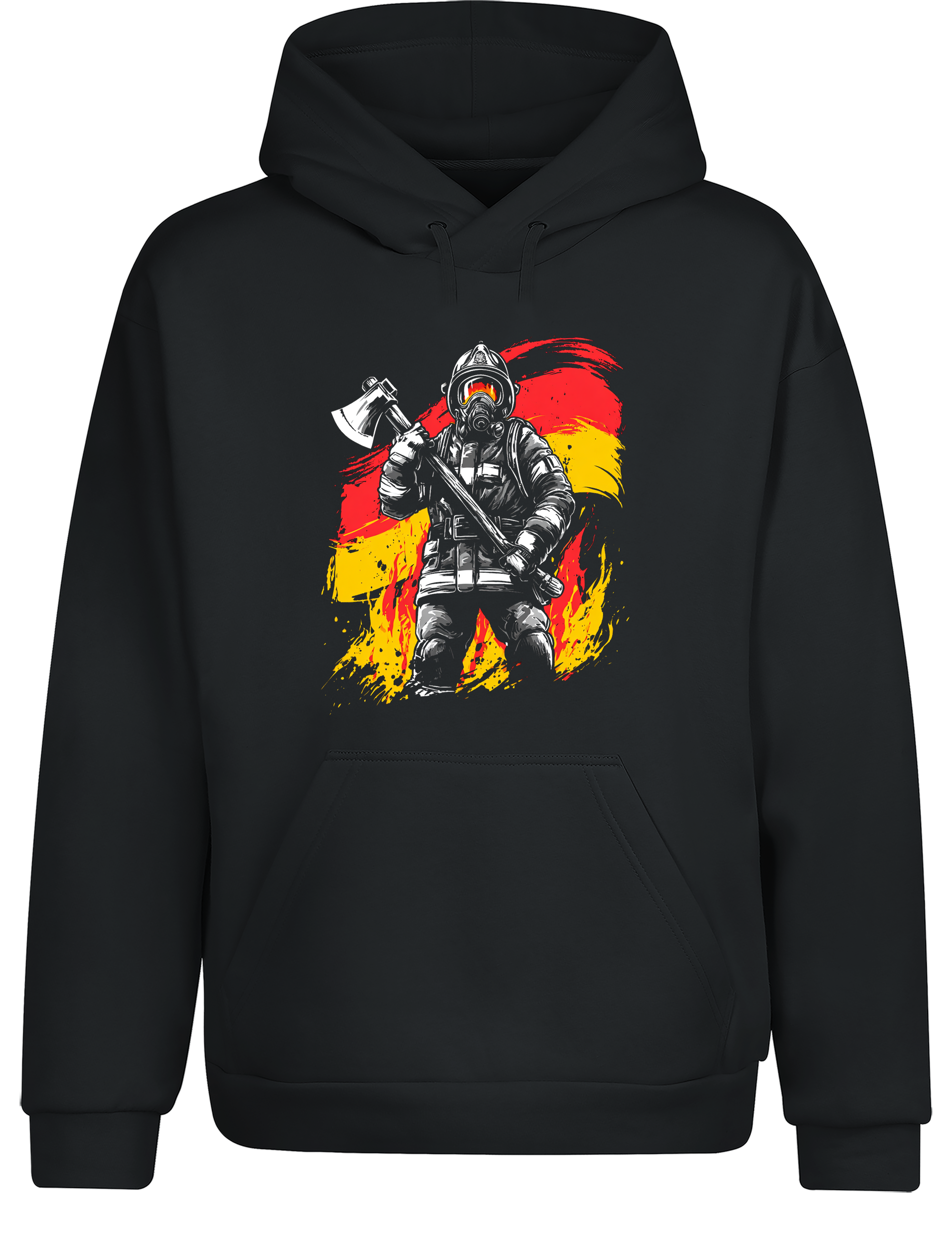 Unisex Hoodie Feuerwehrmann mit Axt | Deutscher Feuerwehr Hoodie mit Flagge