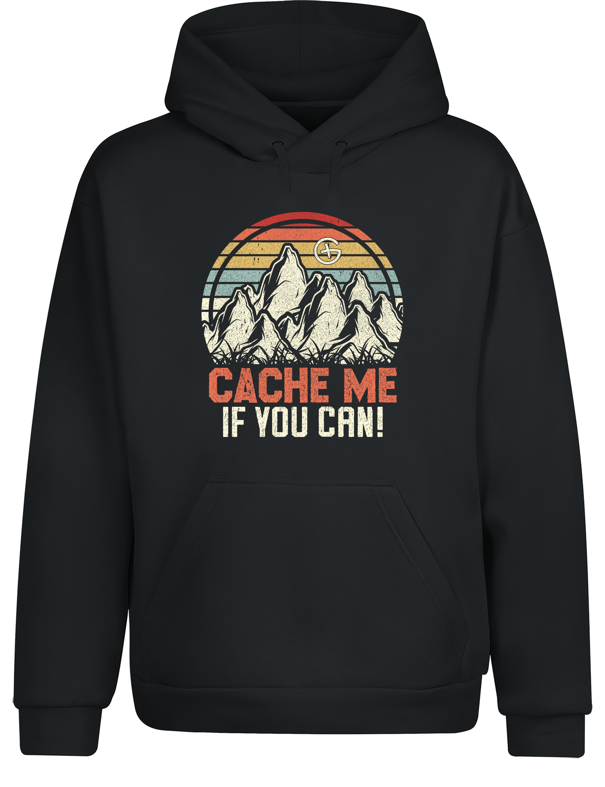 Cache Me If You Can! – Geocaching Hoodie im Retro Look | Warmer Kapuzenpullover für Geocacher & Schatzsucher