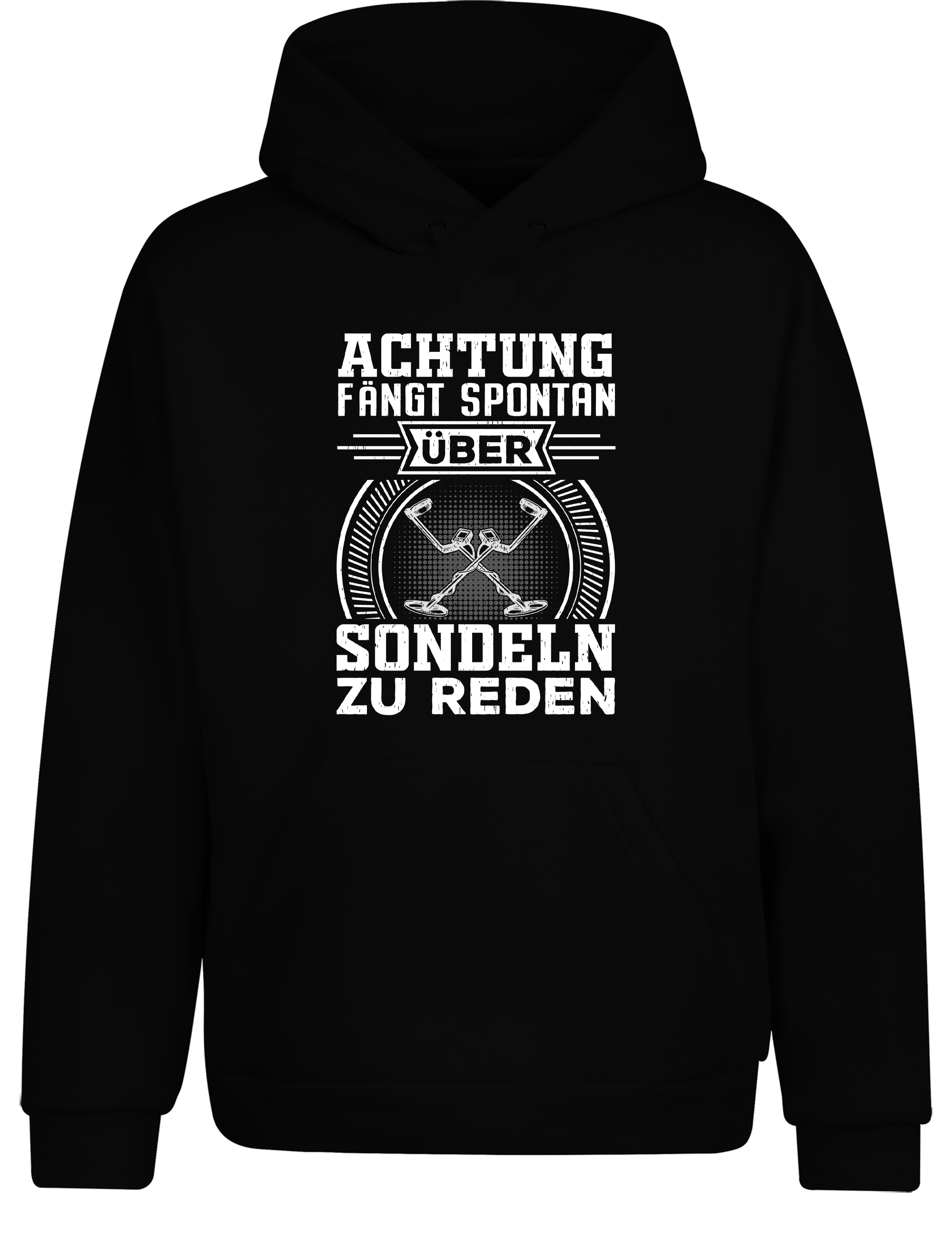Achtung! Fange spontan an über Sondeln zu reden – Hoodie im Retro Stil | Lustiger Kapuzenpullover für Schatzsucher, Hobby-Sondler & Freizeit