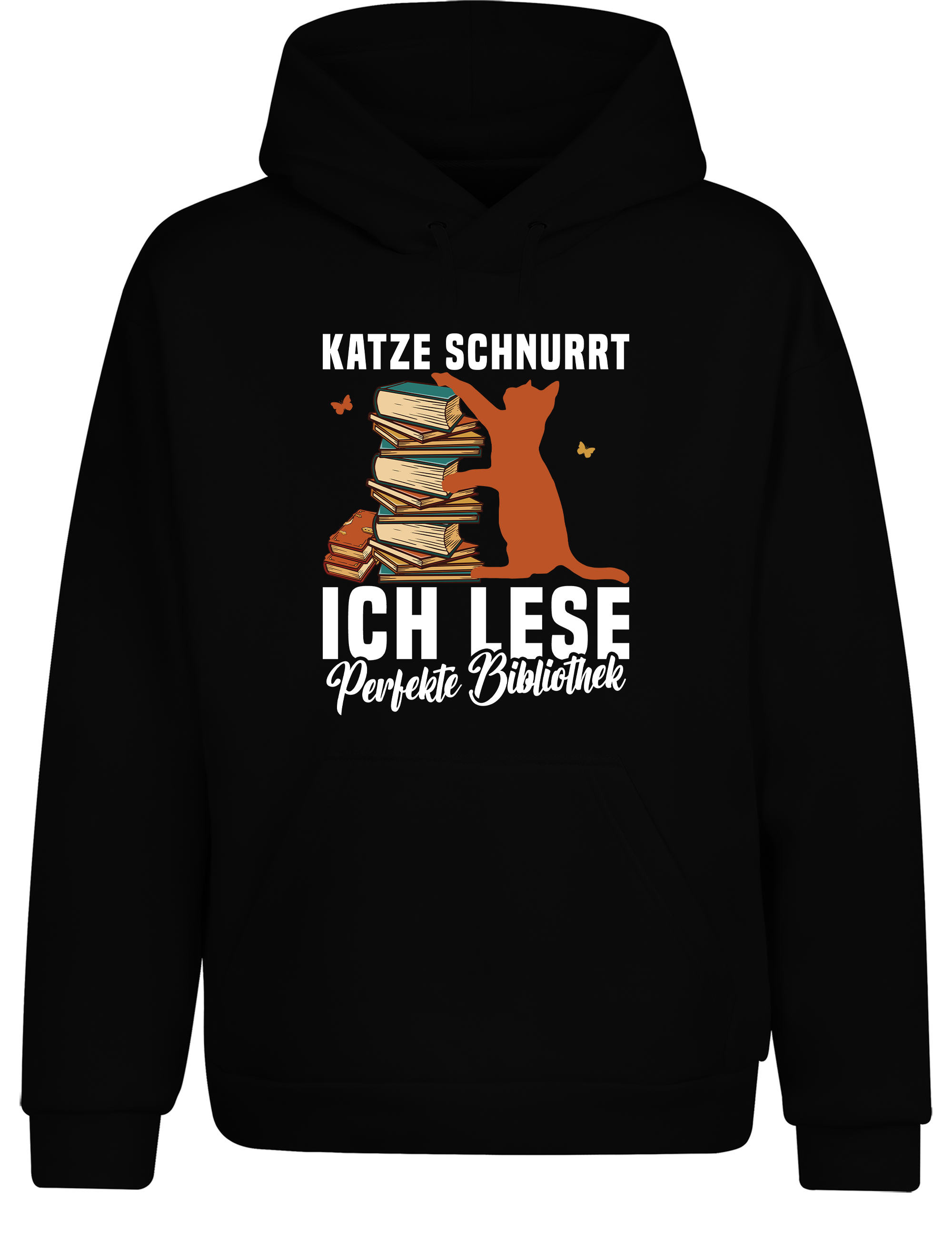 Katze schnurrt, ich lese – perfekte Bibliothek | Hoodie im Retro-Stil für Katzenfreunde, Bücherwürmer, Freizeit & Geschenkidee