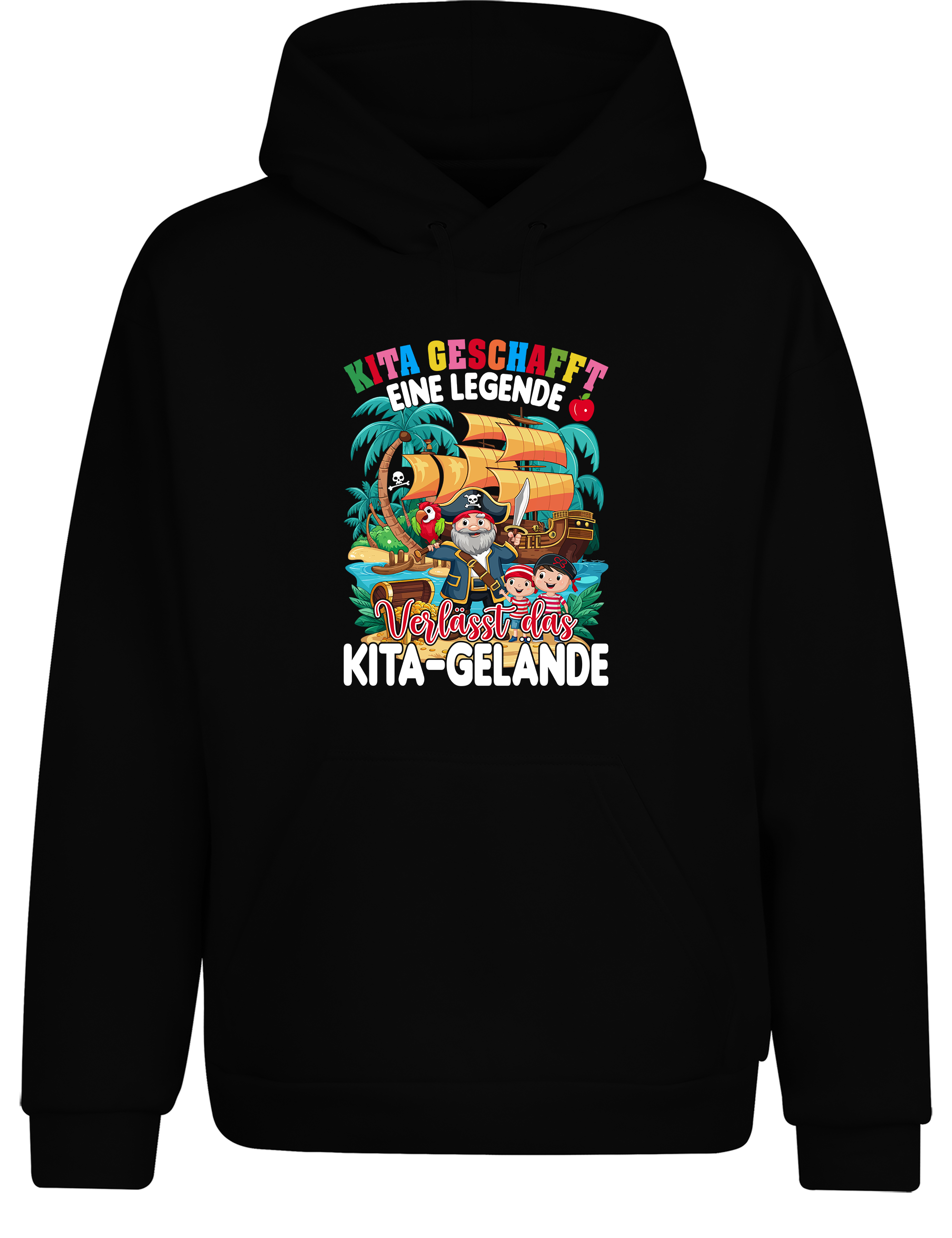 Hoodie „Kita geschafft – Eine Legende verlässt das Kita-Gelände“ | Bequemer Piraten-Hoodie für Kita-Abgänger