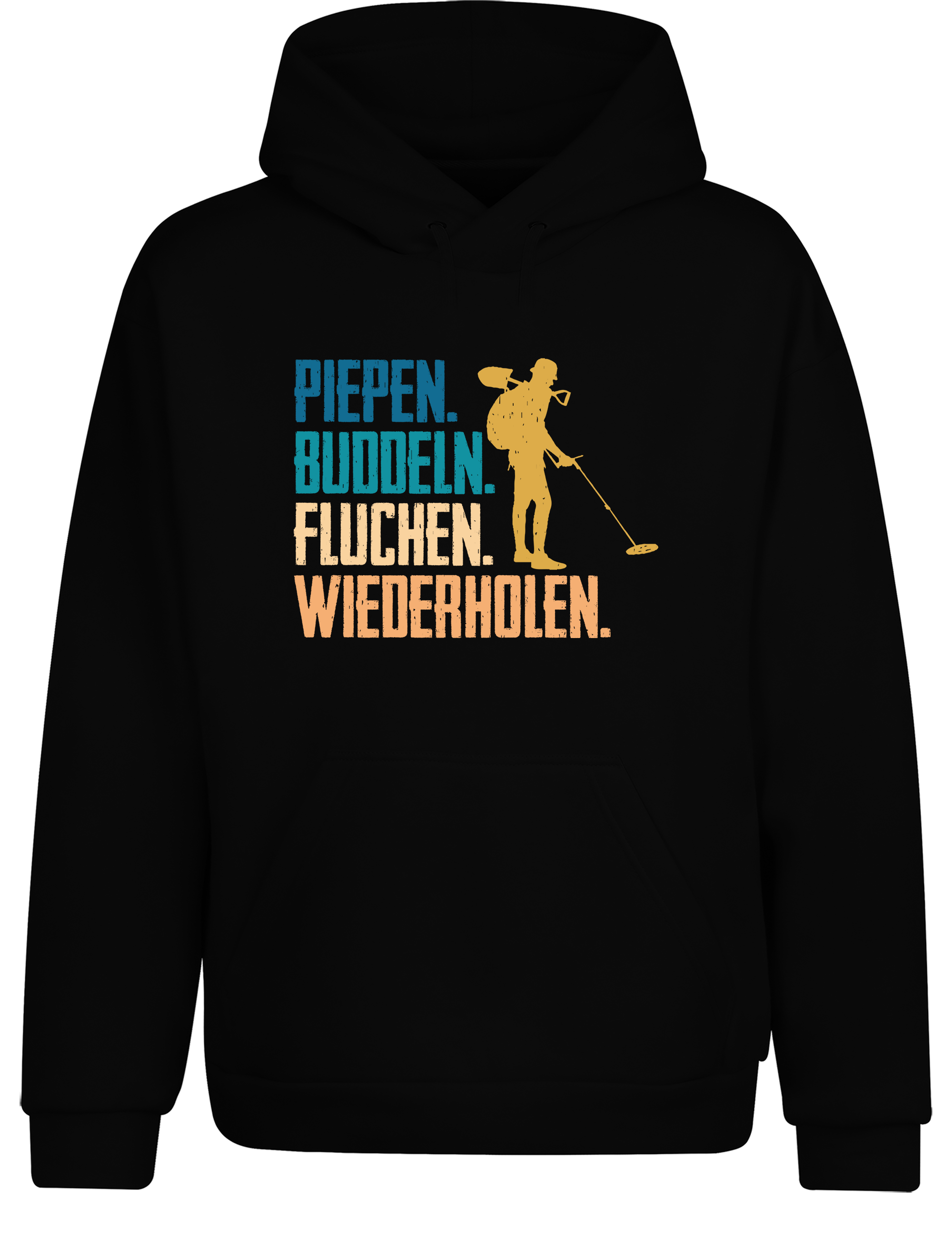 Piepen, buddeln, fluchen, wiederholen – Hoodie im Retro Stil | Lustiger Kapuzenpullover für Sondler, Hobby & Freizeit