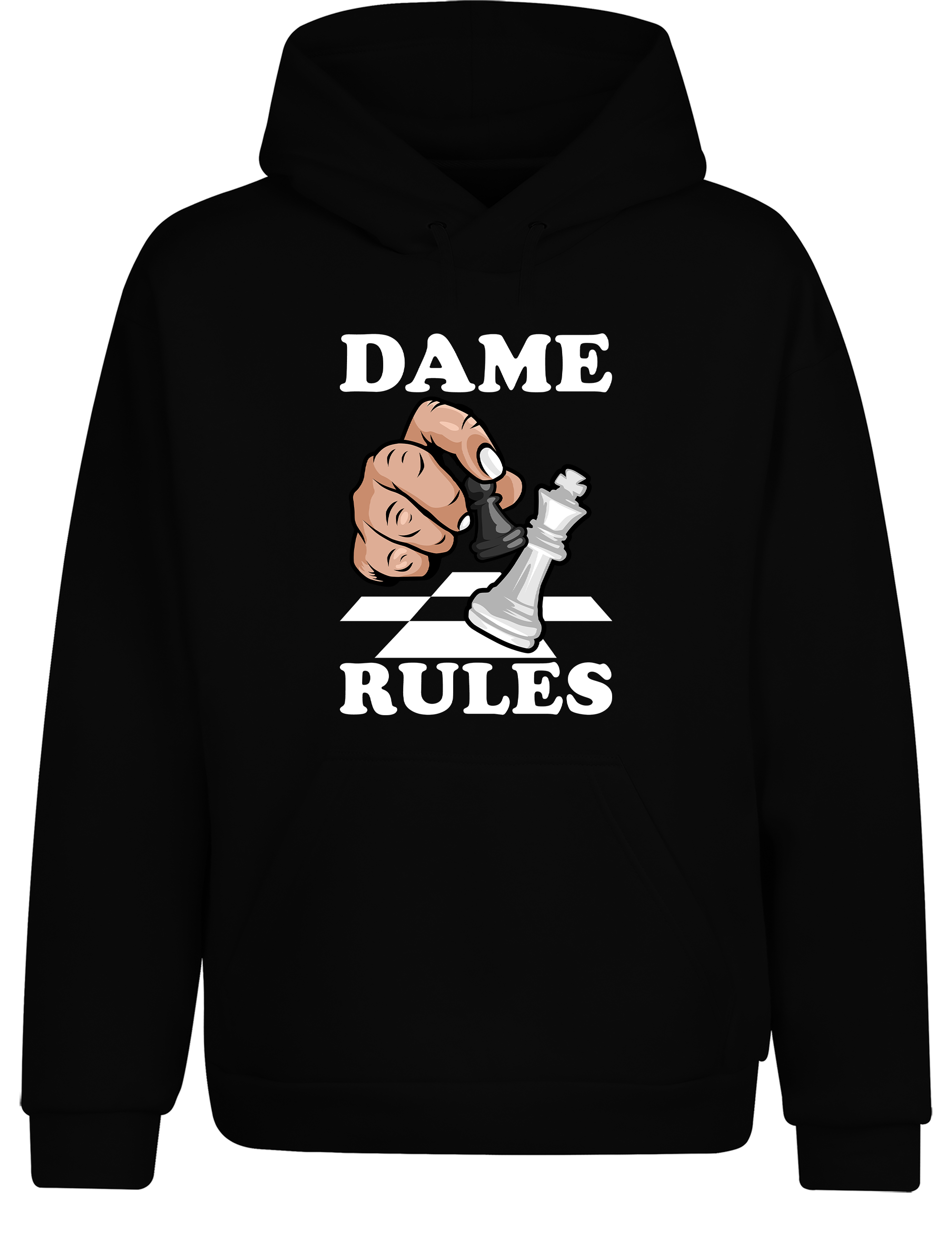 Dame Rules – Hoodie im Retro-Stil | Perfekter Kapuzenpullover für Schachspieler, Turniere, Freizeit & als Geschenkidee