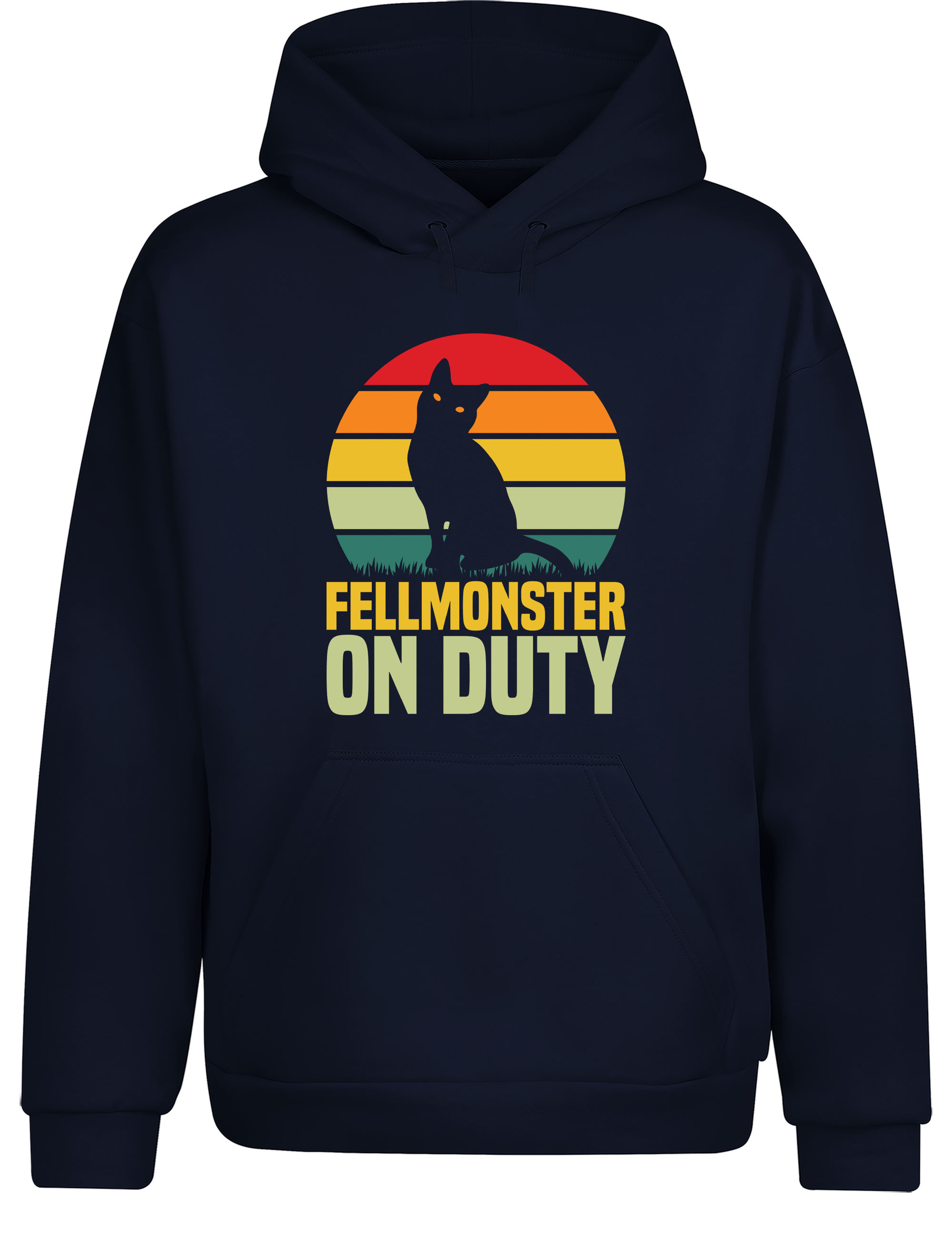 Fellmonster on Duty – Hoodie im Retro Stil | Lustiger Kapuzenpullover für Katzenbesitzer, Freizeit & Geschenkidee