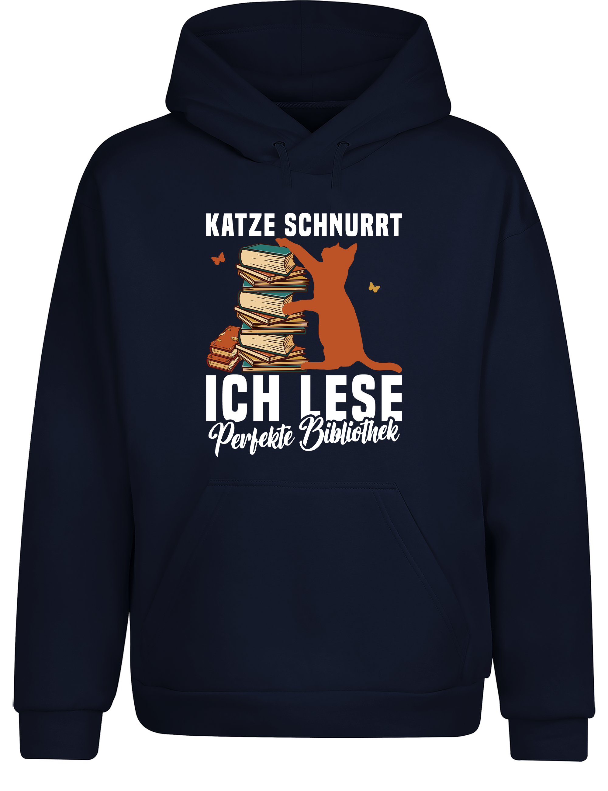 Katze schnurrt, ich lese – perfekte Bibliothek | Hoodie im Retro-Stil für Katzenfreunde, Bücherwürmer, Freizeit & Geschenkidee