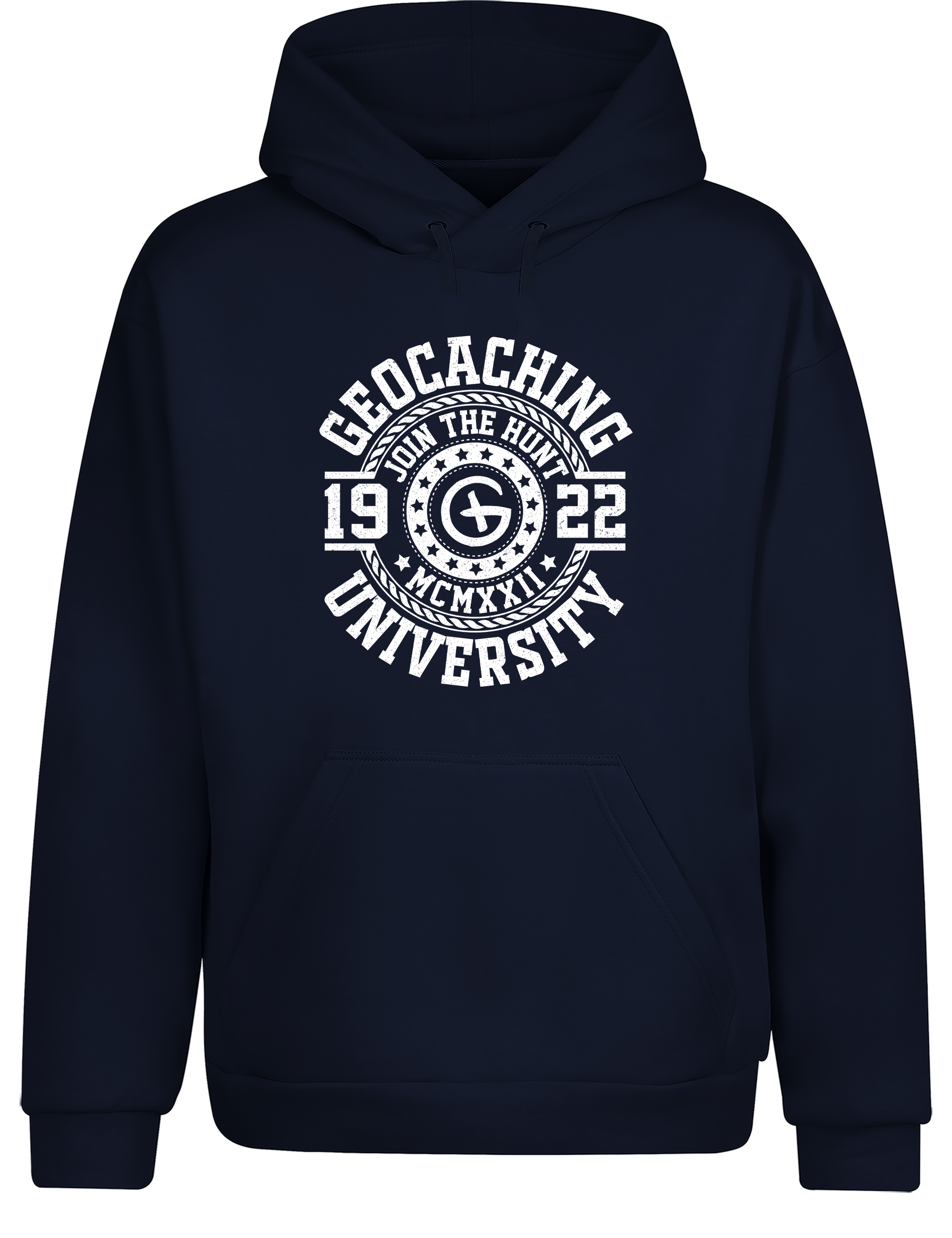 Geocaching University – Hoodie im Retro College Stil | Lustiger Kapuzenpullover für Geocacher & Schatzsucher