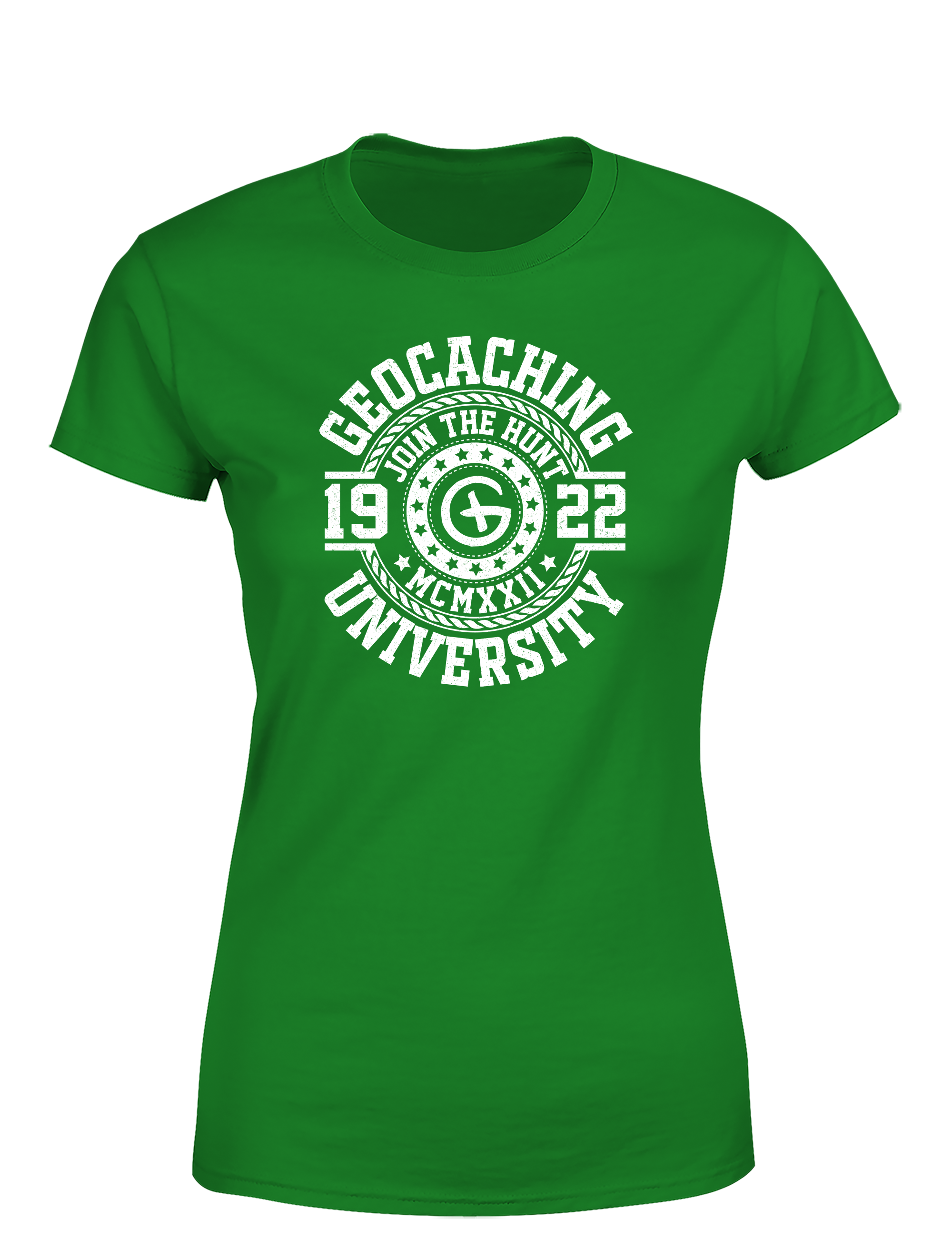 Geocaching University – Damen T-Shirt im Retro College Stil | Lustiges Geocacher Shirt für Schatzsucherinnen & Outdoor-Fans