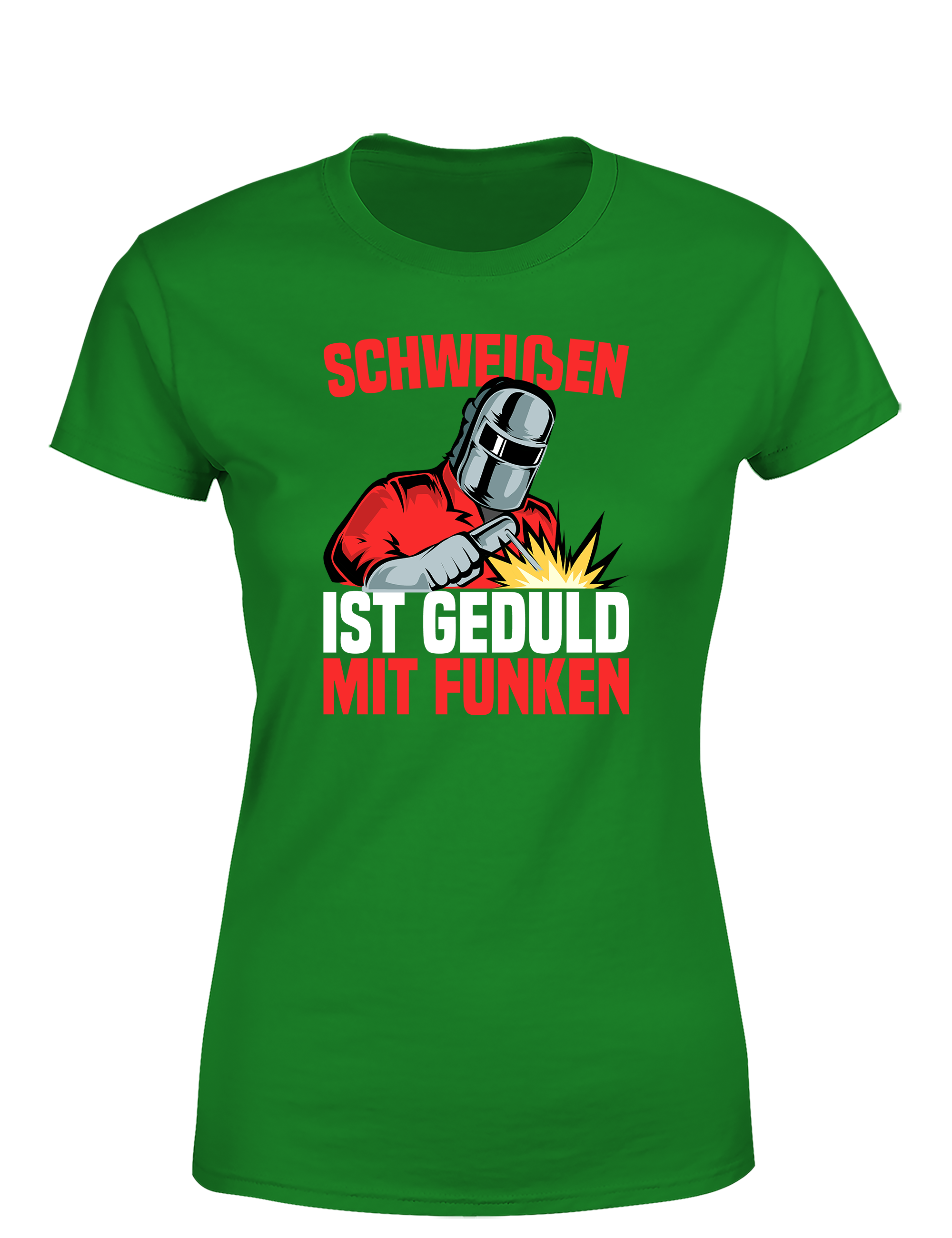 Schweißen ist Geduld mit Funken – Damen T-Shirt im Retro Stil | Lustiges Shirt für Schweißerinnen, Metallbauerinnen & Handwerkerinnen