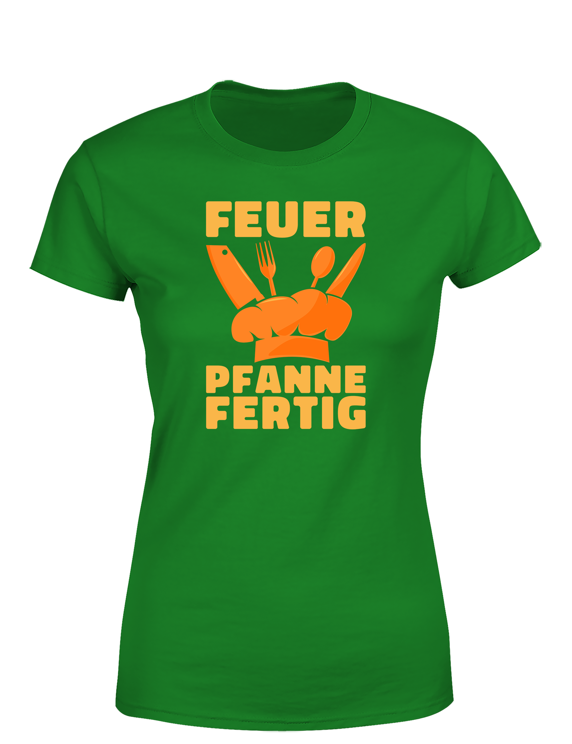 Damen T-Shirt „Feuer Pfanne Fertig“ | Lustiges Koch Shirt für Frauen mit Power