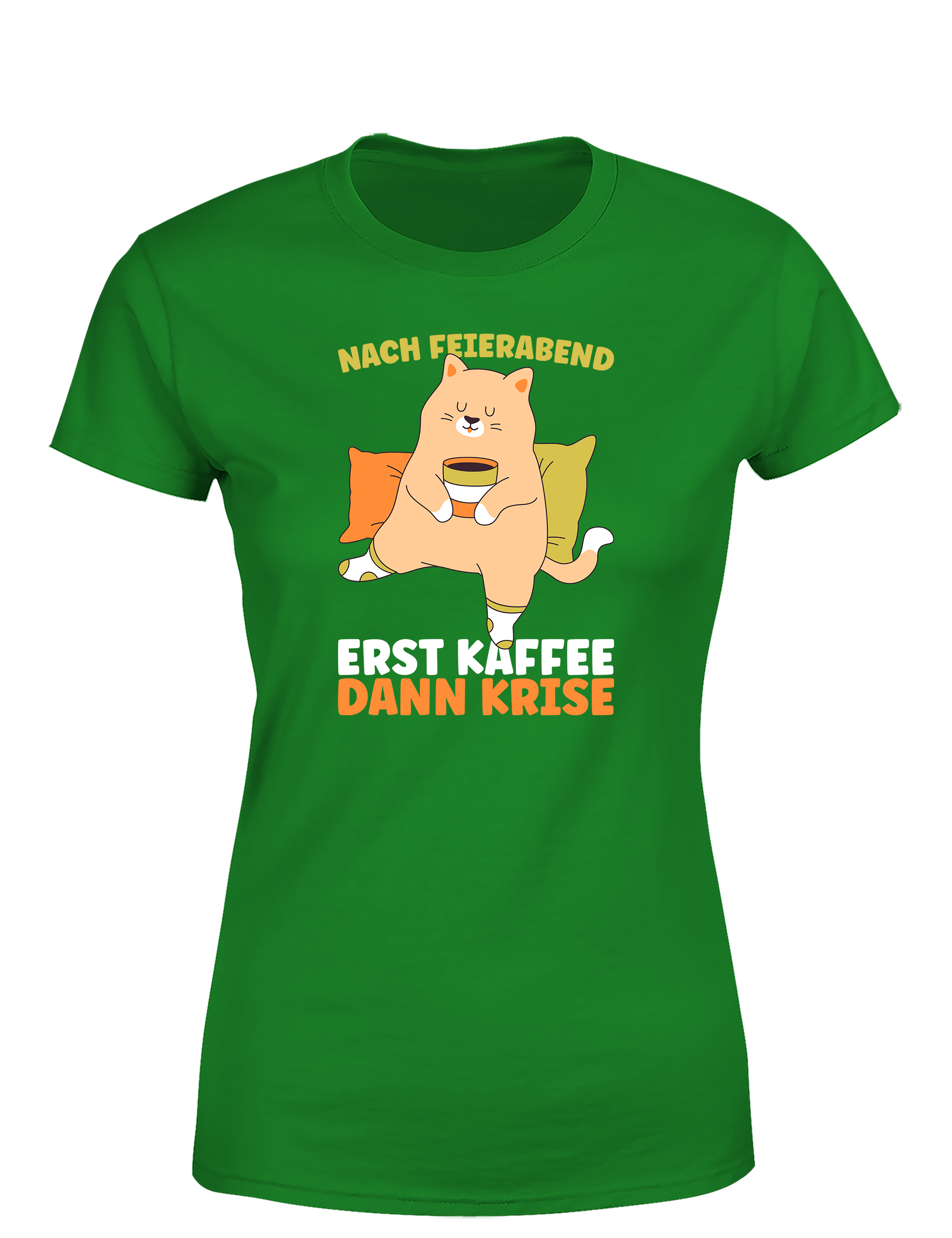 Feierabend Humor – Damen T-Shirt „Erst Kaffee, dann Krise“ | Lustiges Shirt für Büroqueens, Kaffeefans & Couchliebhaberinnen