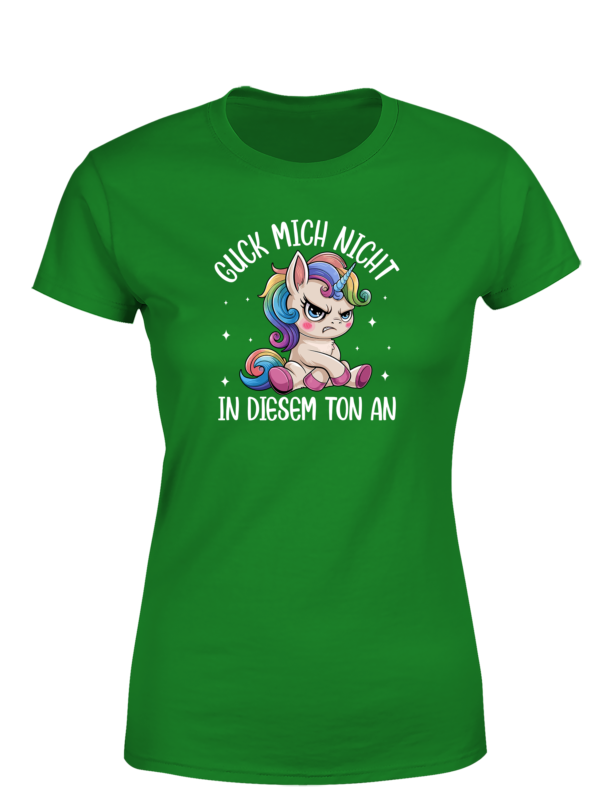 Sarkastisches Damen T-Shirt „Guck mich nicht in diesem Ton an“ | Lustiges Einhorn Shirt für Frauen