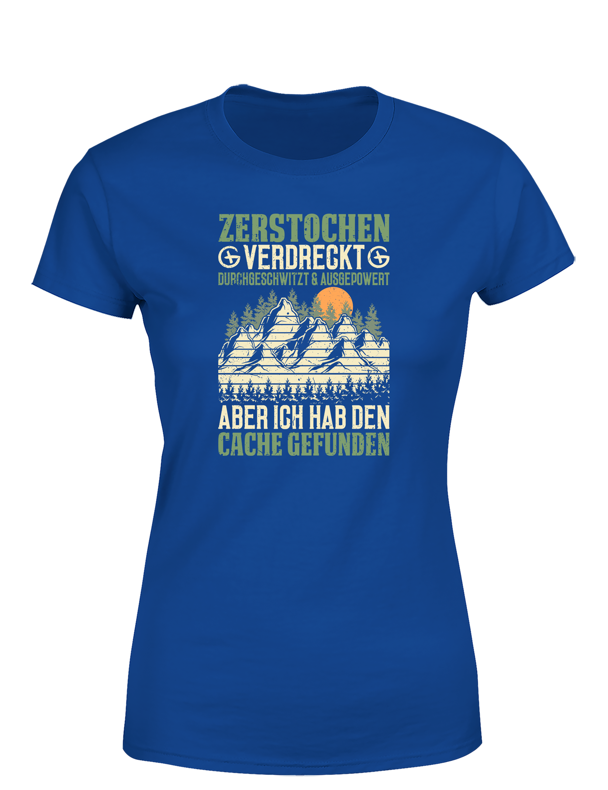 Geocaching Abenteuer – Damen T-Shirt „Zerstochene Heldin“ | Lustiges Shirt für Schatzsucherinnen & Outdoor-Abenteurerinnen