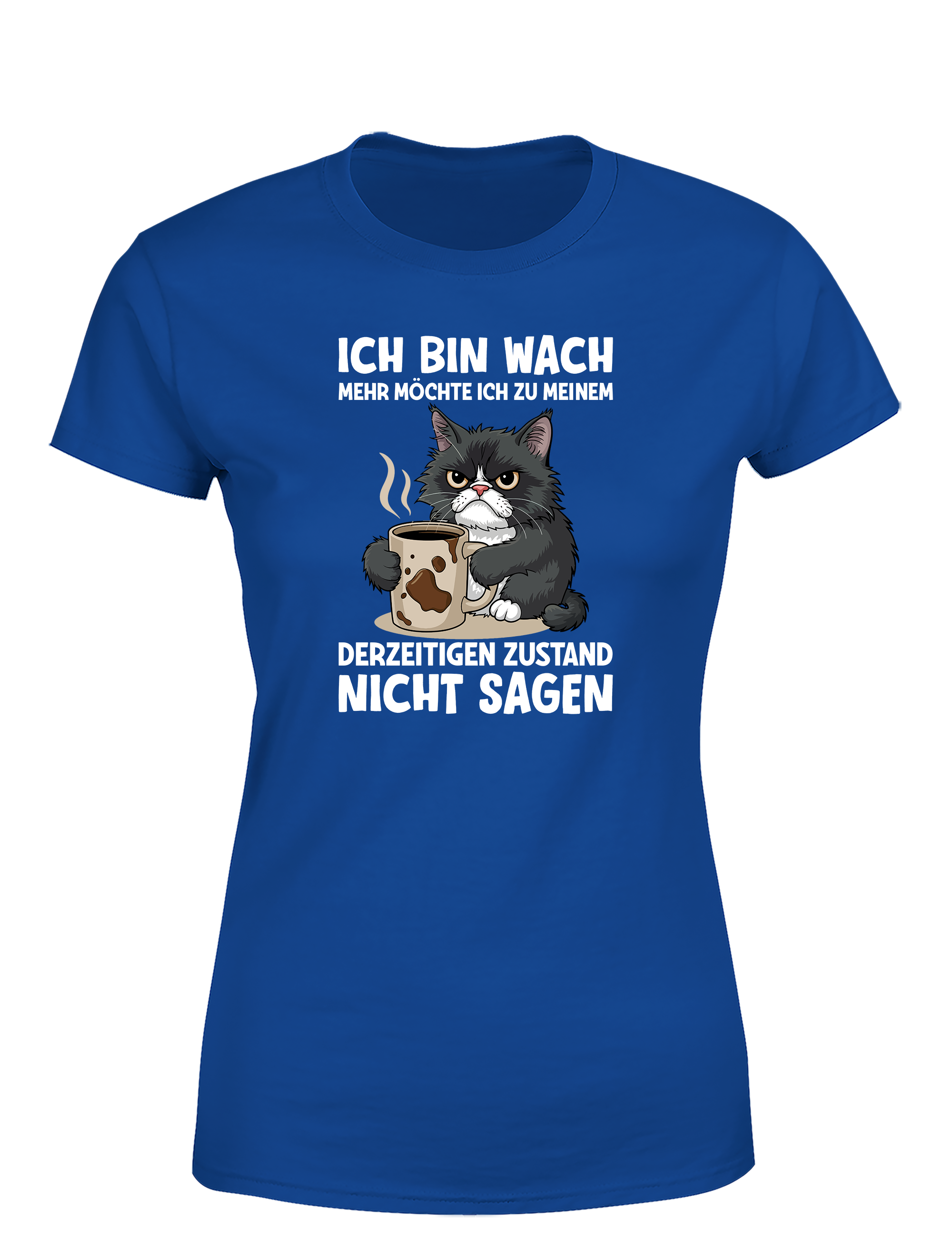 Lustiges Herren T-Shirt „Ich bin wach – mehr möchte ich dazu nicht sagen“ | Müde-Katzen Spruchshirt für Morgenmuffel