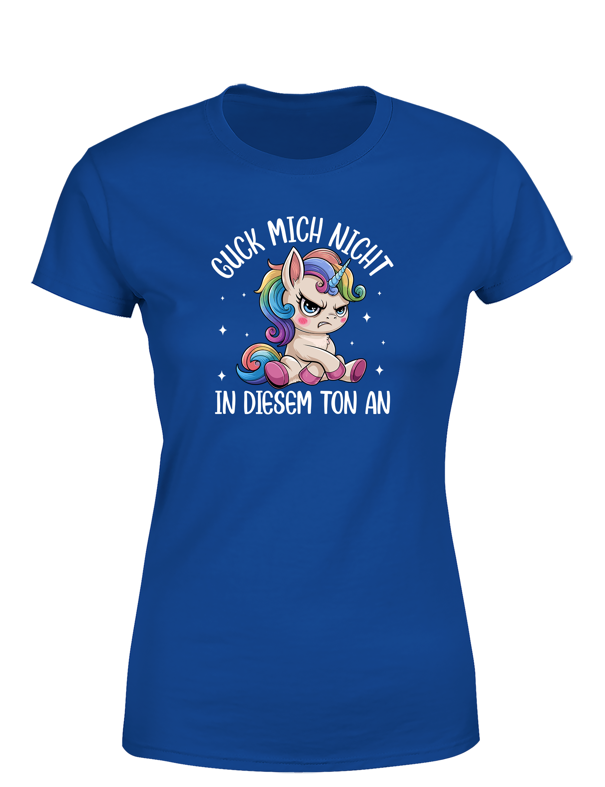 Sarkastisches Damen T-Shirt „Guck mich nicht in diesem Ton an“ | Lustiges Einhorn Shirt für Frauen