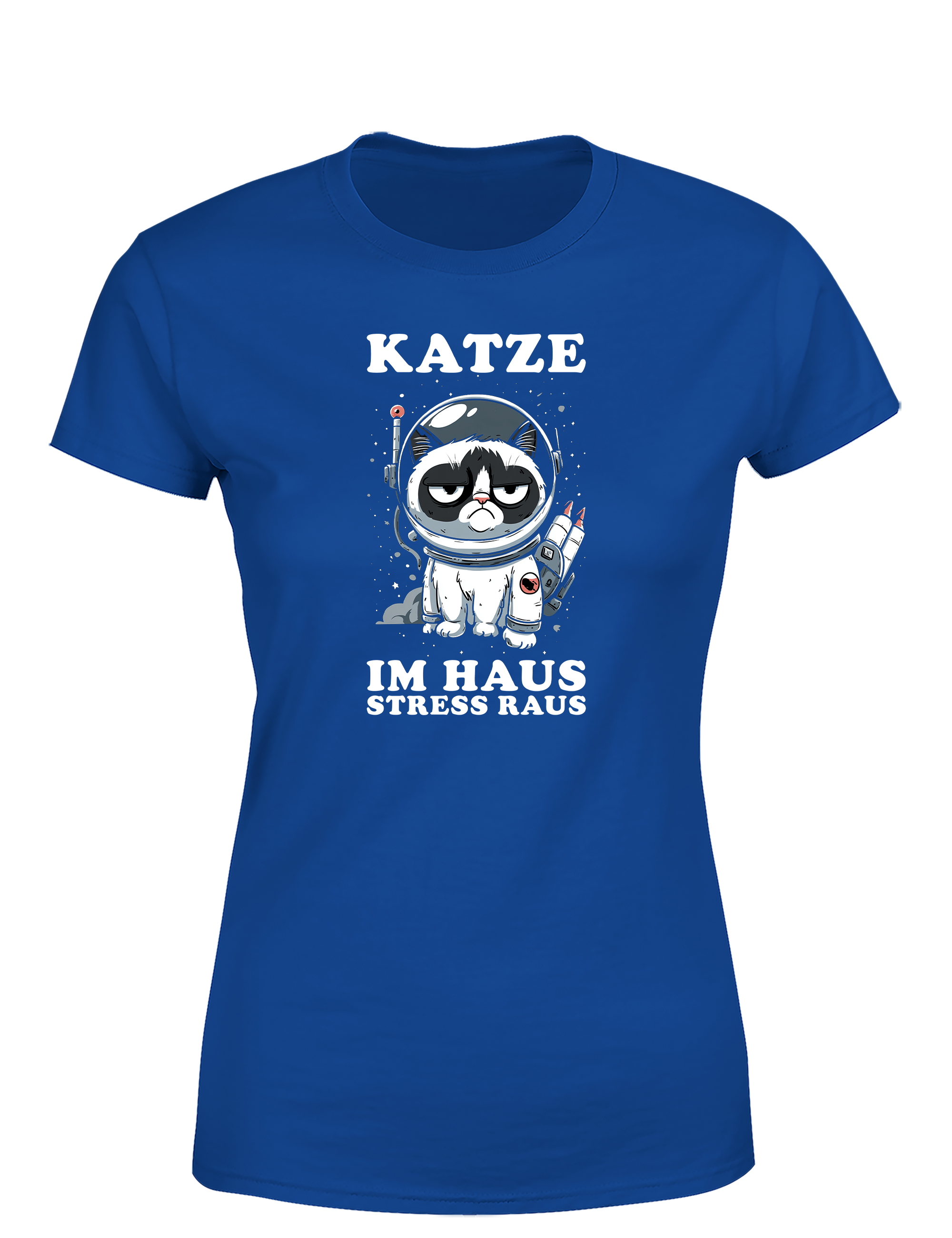 Katze im Haus, Stress raus – Damen T-Shirt im Retro Stil | Stylisches Damen Shirt für Katzenliebhaberinnen, Alltag, Freizeit & Geschenkidee