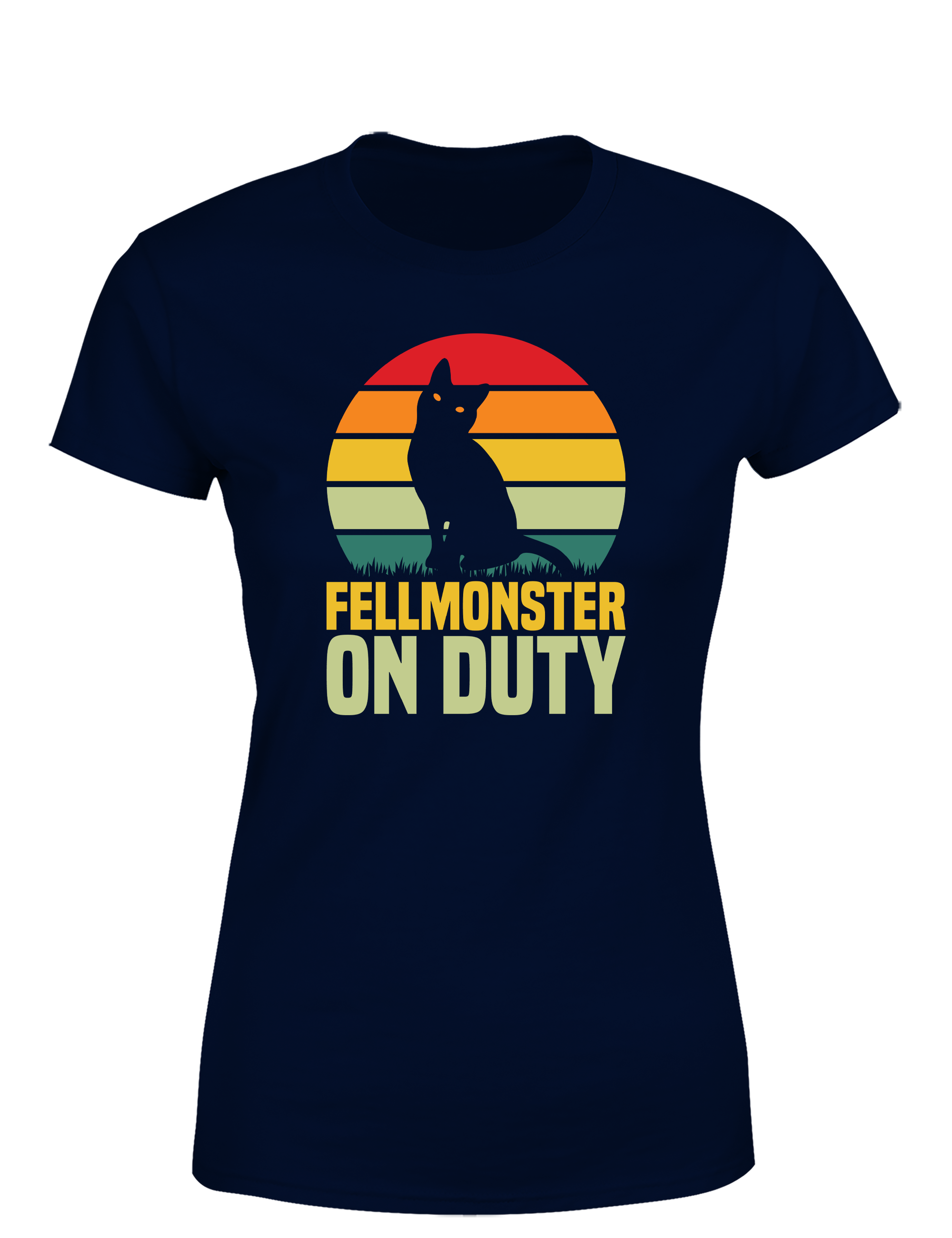 Fellmonster on Duty – Damen T-Shirt im Retro Stil | Lustiges Shirt für Katzenfreundinnen, Freizeit & Geschenkidee