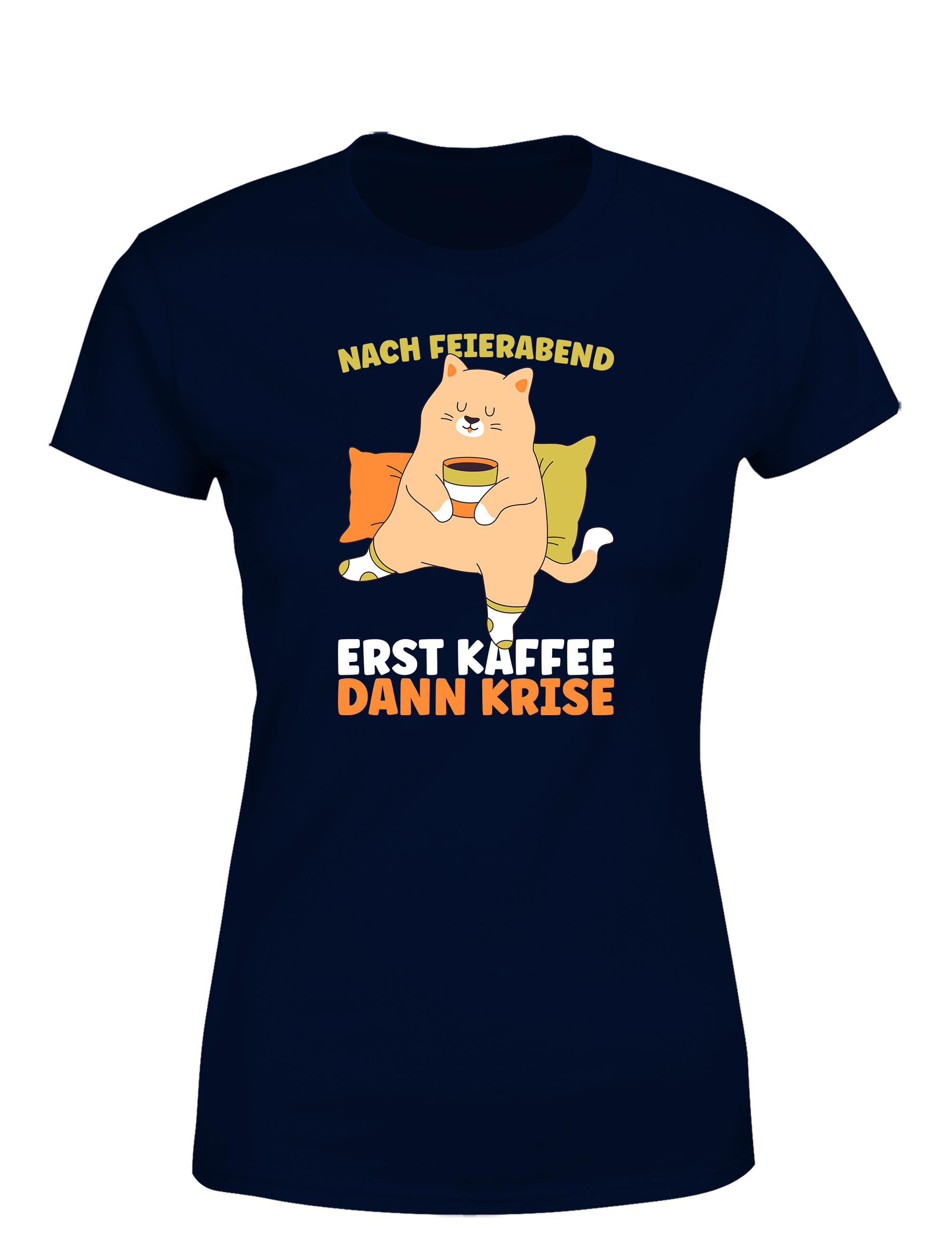 Feierabend Humor – Damen T-Shirt „Erst Kaffee, dann Krise“ | Lustiges Shirt für Büroqueens, Kaffeefans & Couchliebhaberinnen