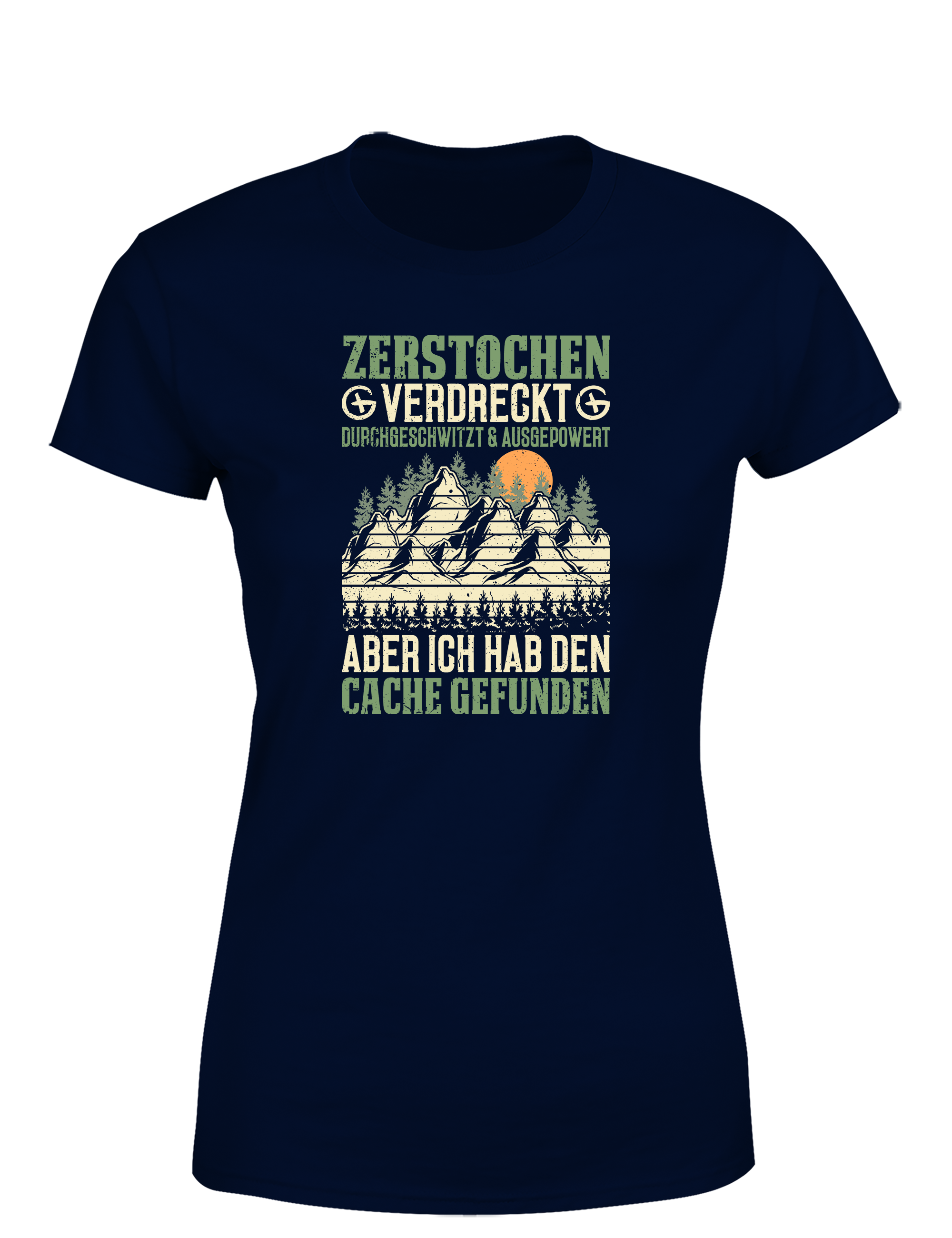 Geocaching Abenteuer – Damen T-Shirt „Zerstochene Heldin“ | Lustiges Shirt für Schatzsucherinnen & Outdoor-Abenteurerinnen
