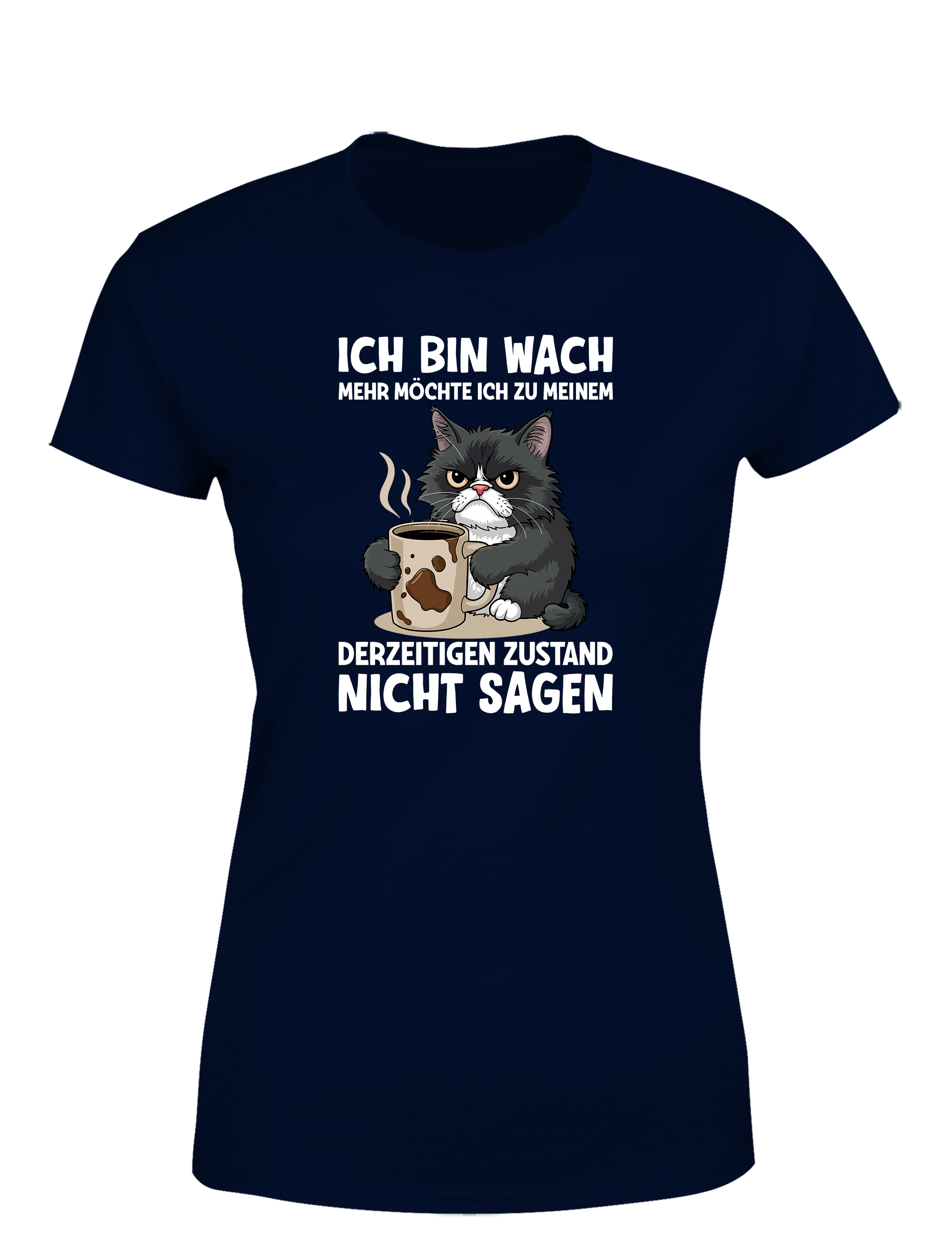 Lustiges Herren T-Shirt „Ich bin wach – mehr möchte ich dazu nicht sagen“ | Müde-Katzen Spruchshirt für Morgenmuffel