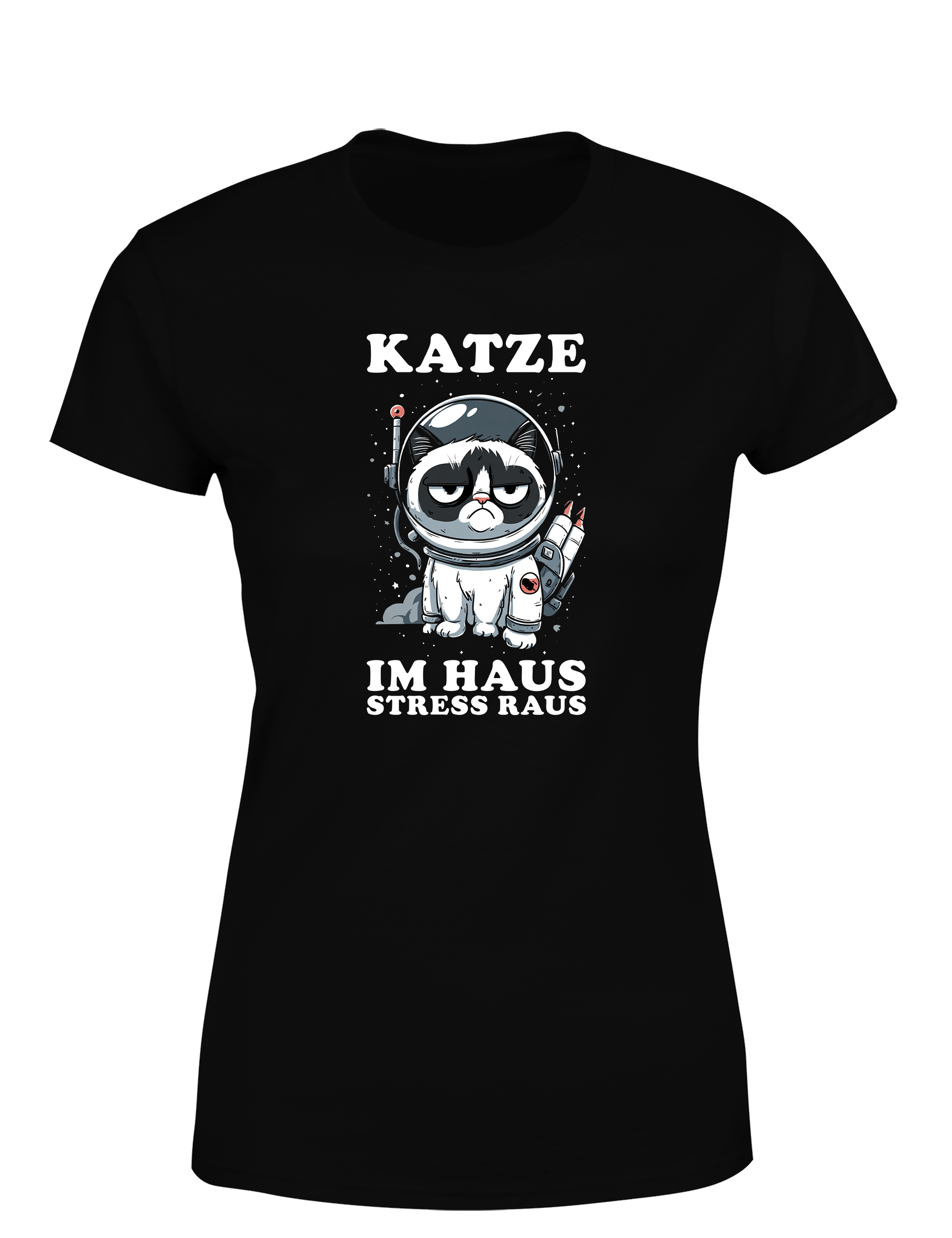 Katze im Haus, Stress raus – Damen T-Shirt im Retro Stil | Stylisches Damen Shirt für Katzenliebhaberinnen, Alltag, Freizeit & Geschenkidee