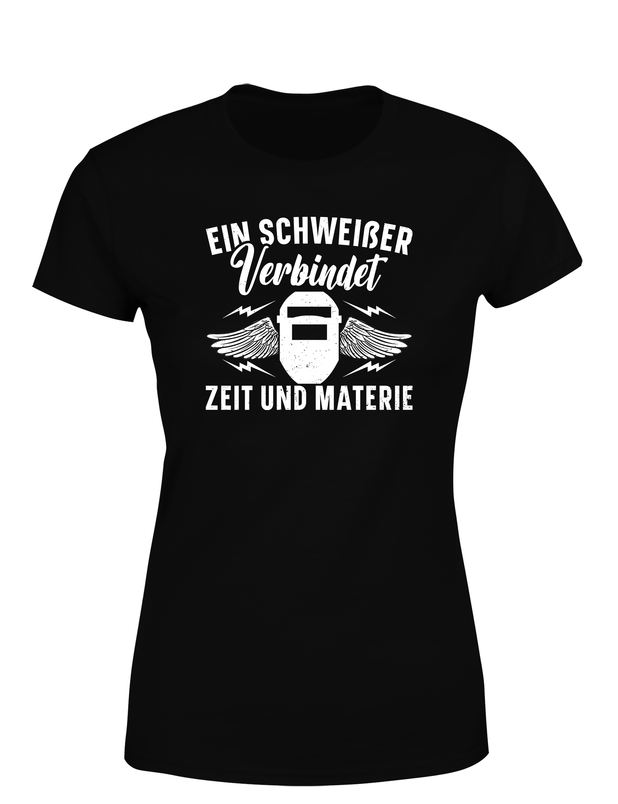 Ein Schweißer verbindet Zeit und Materie – Damen T-Shirt im Retro Stil | Lustiges Shirt für Schweißerinnen, Metallbauerinnen & Handwerkerinnen