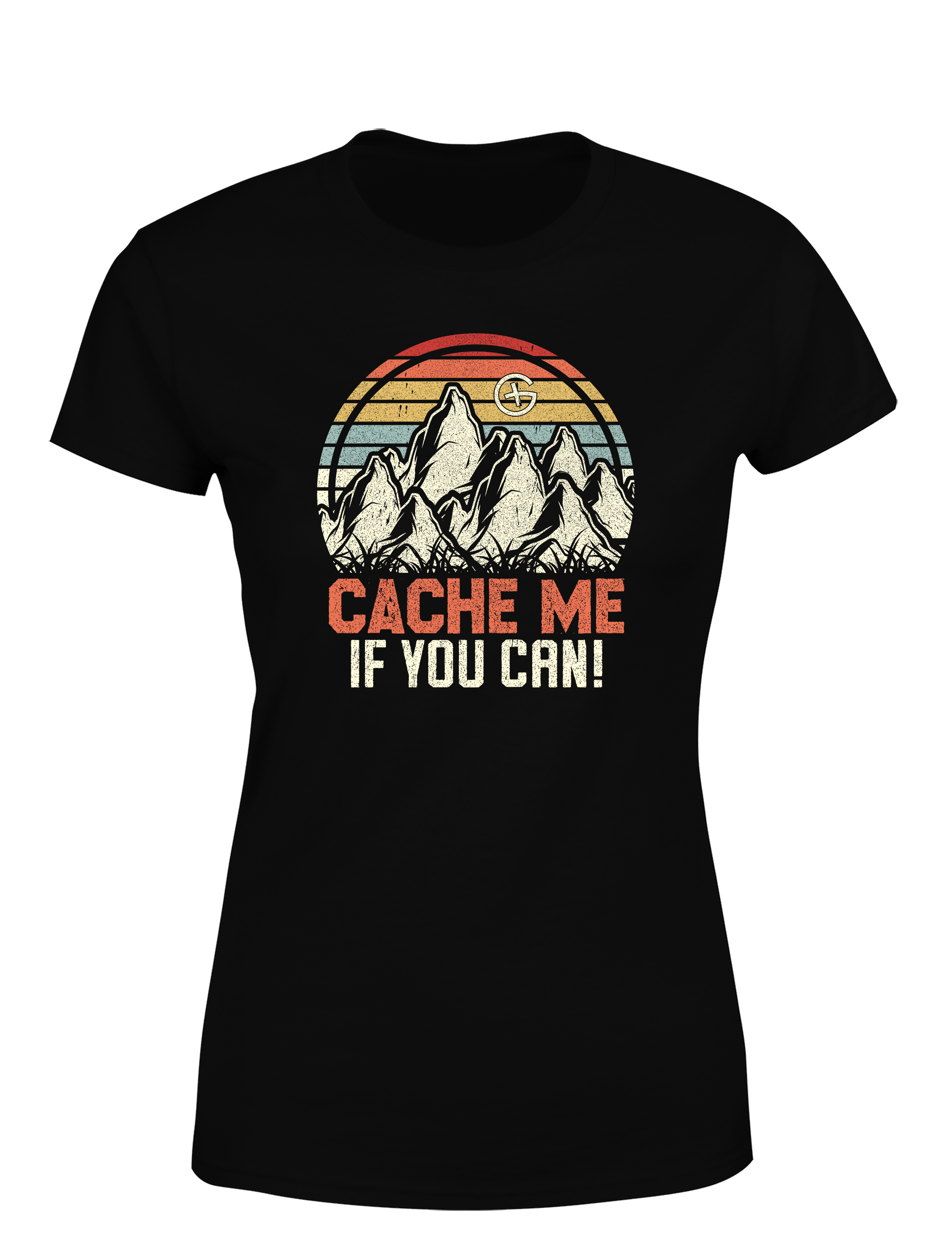 Cache Me If You Can! – Geocaching Damen T-Shirt im Retro Look | Stylisches Shirt für Schatzsucherinnen & Outdoor-Fans
