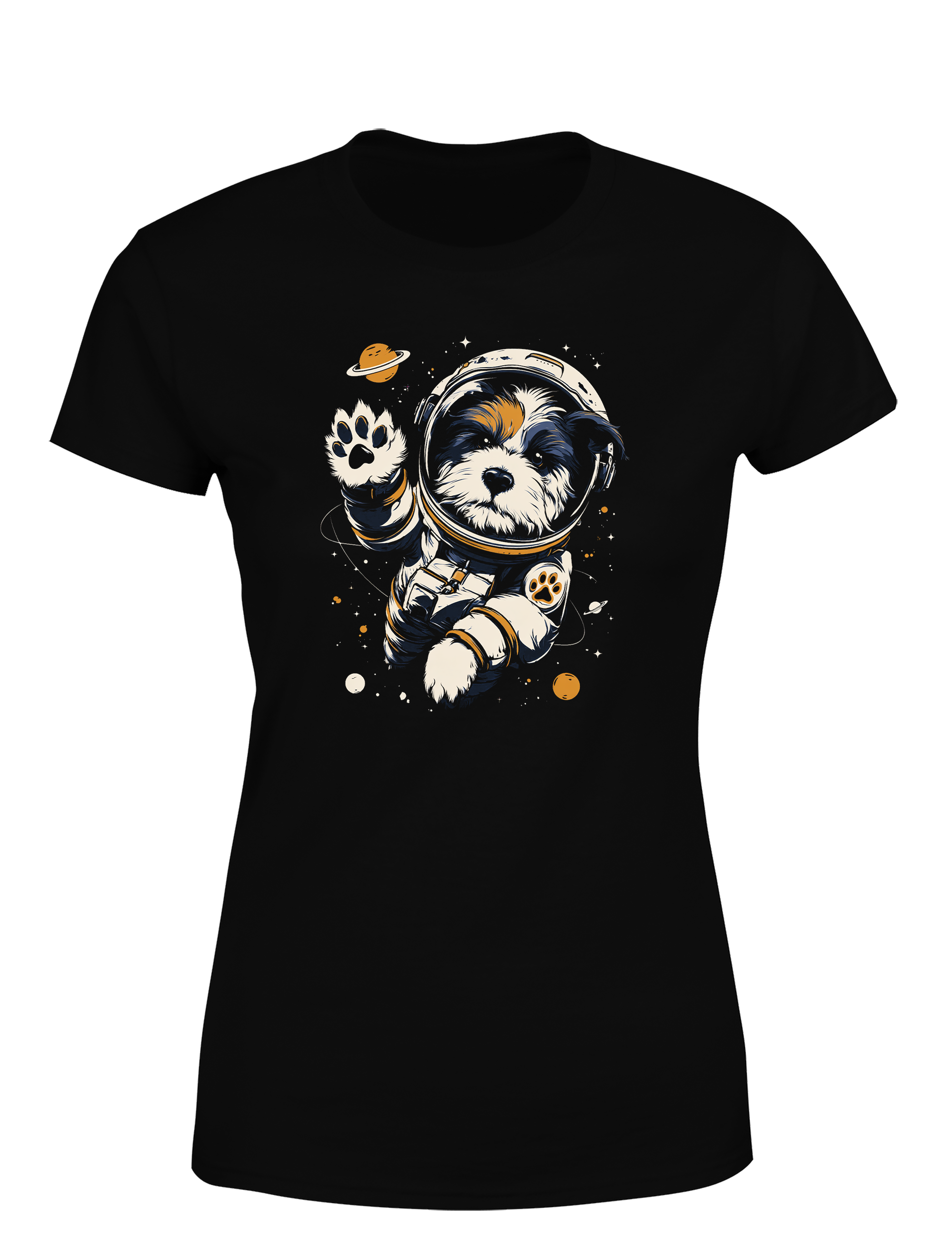 Damen T-Shirt Astronaut Hund im Weltall | Süßes Space Hunde Shirt für Hundeliebhaber