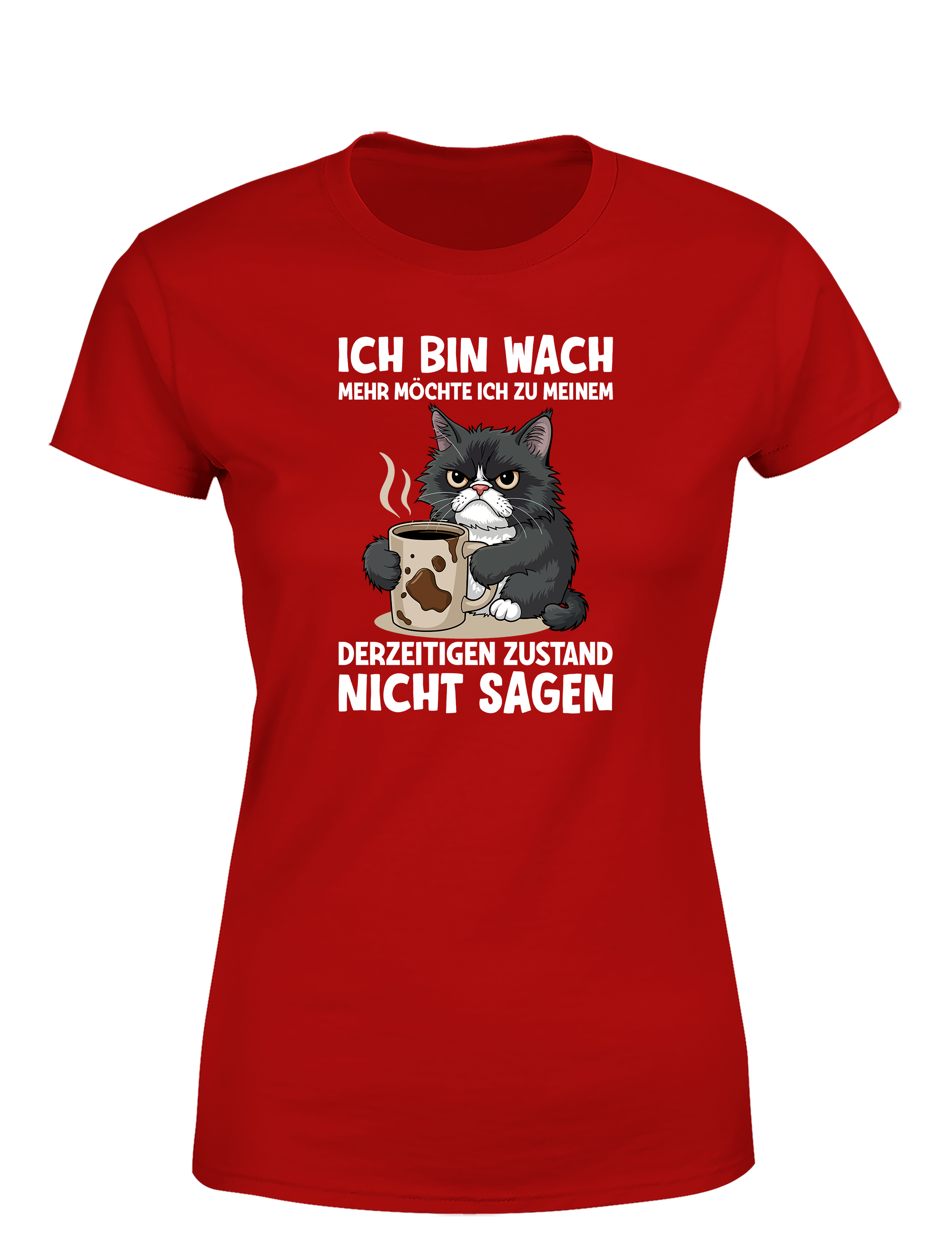 Lustiges Herren T-Shirt „Ich bin wach – mehr möchte ich dazu nicht sagen“ | Müde-Katzen Spruchshirt für Morgenmuffel