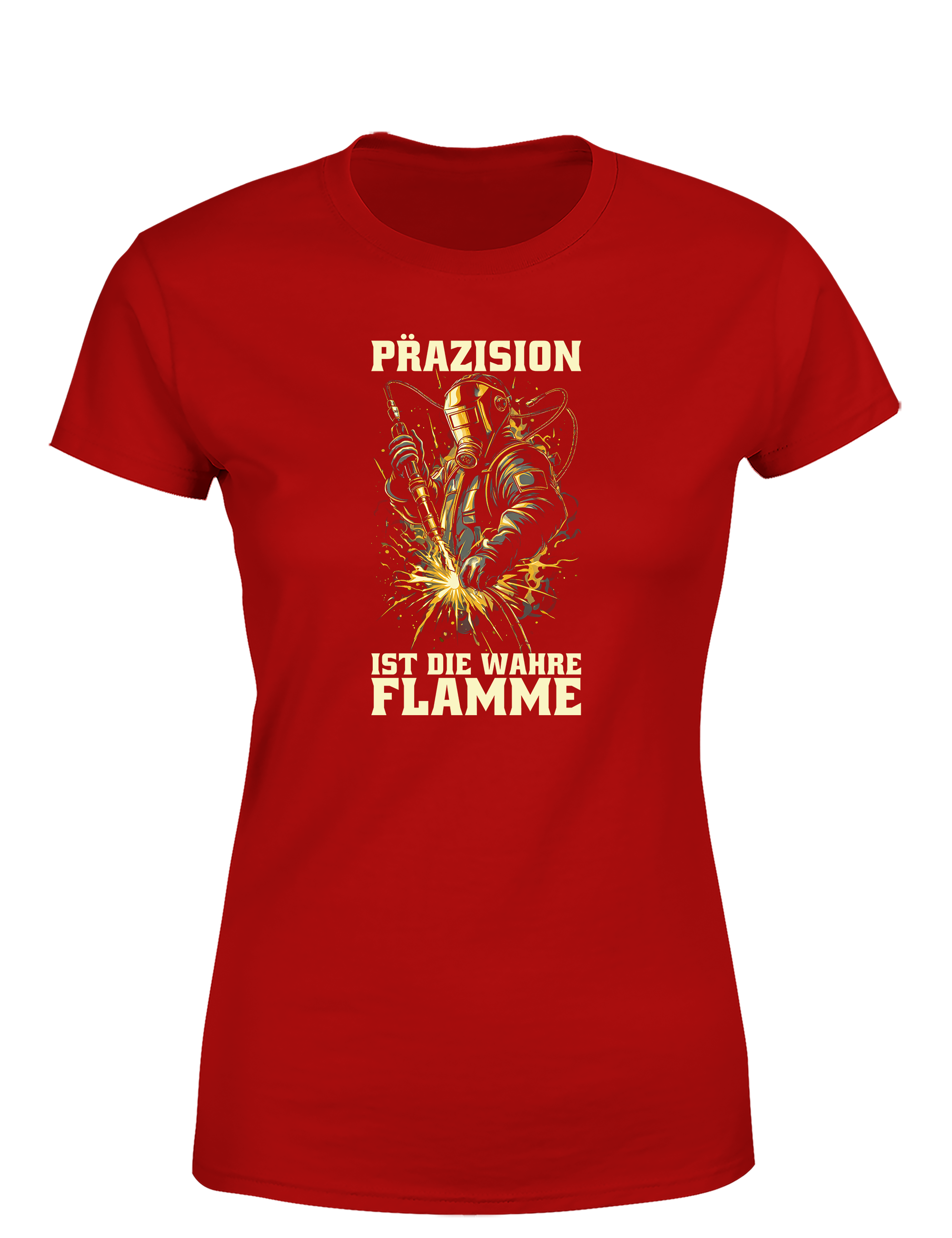 Präzision ist die wahre Flamme – Damen T-Shirt im Retro Stil | Lustiges Shirt für Schweißerinnen, Metallbauerinnen & Handwerkerinnen