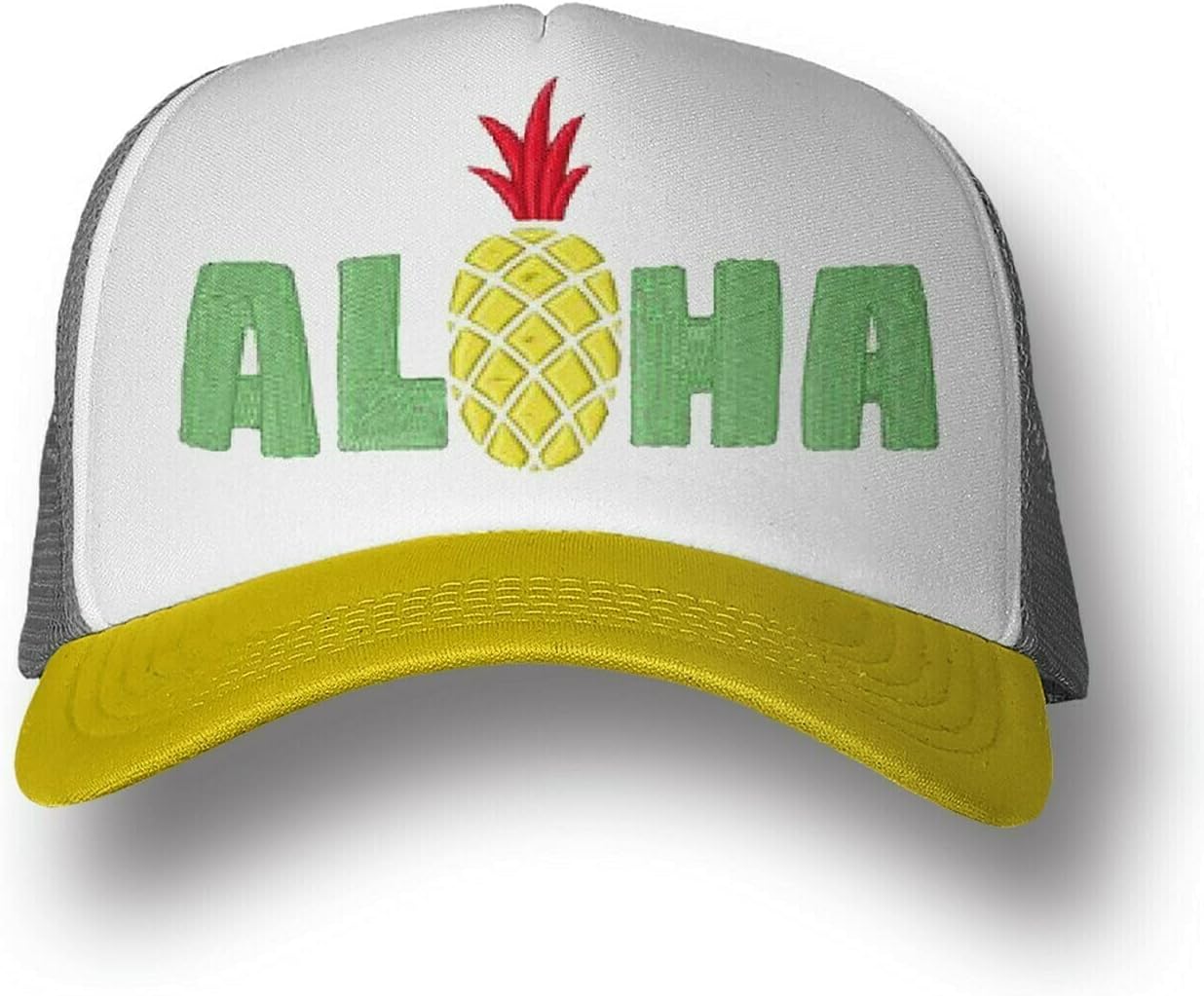 Aloha Ananas Cap im Sommer Retro Look - Trucker Snapback mit Hawaii Design für Urlaub, Strand, Festival oder Freizeit - Kappe aus recyceltem Polyester mit Mesh-Rückseite