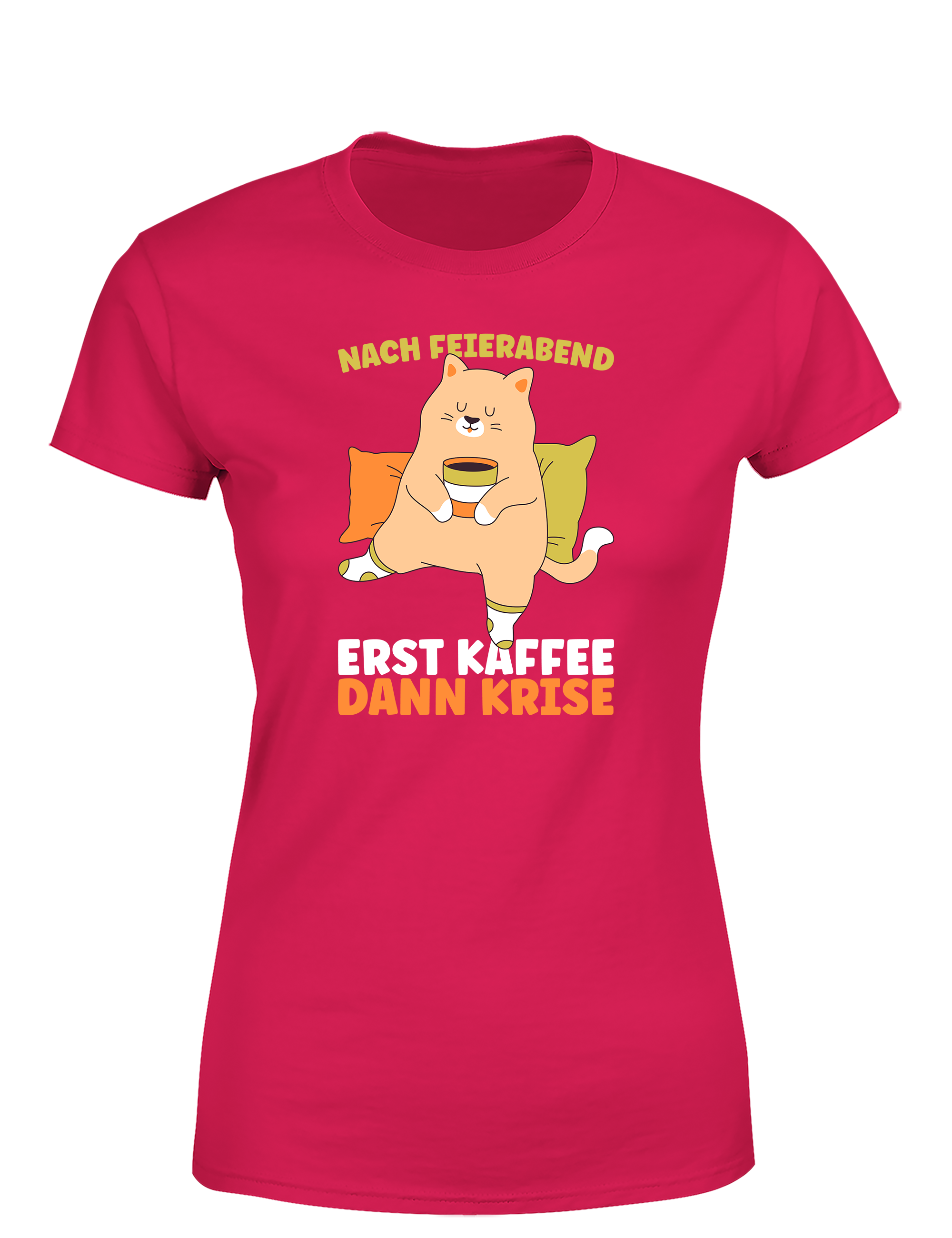 Feierabend Humor – Damen T-Shirt „Erst Kaffee, dann Krise“ | Lustiges Shirt für Büroqueens, Kaffeefans & Couchliebhaberinnen